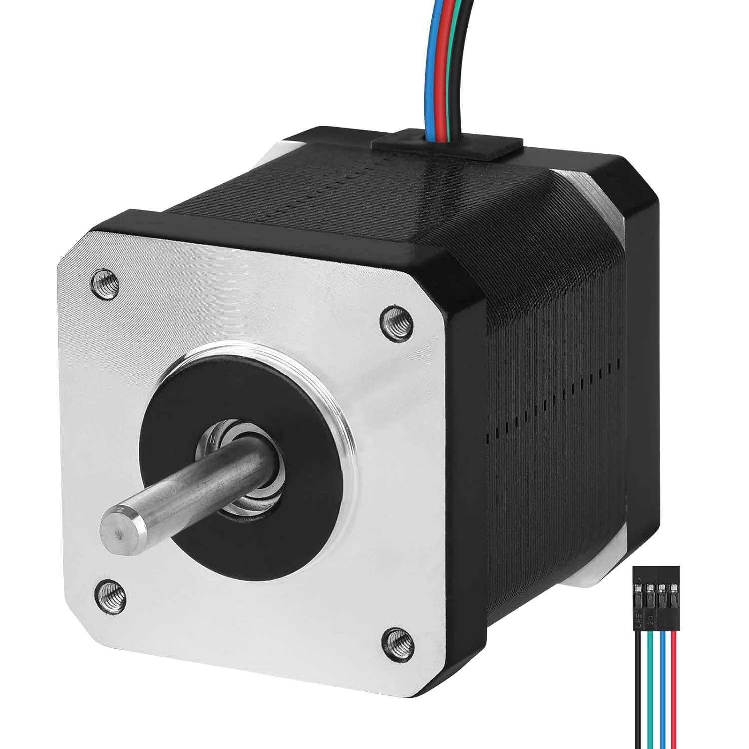موتور پله ای 0.9° Nema 17، دو فاز، گشتاور بالا 0.42Nm (59.48oz·in)، دو قطبی 3.0Ω، 1.3A، بدنه 47mm، شفت 4 سیمه 24mm φ5mm، کابل موتور پله ای 42، 1 متری برای پرینتر سه بعدی، ربات DIY، دستگاه CNC