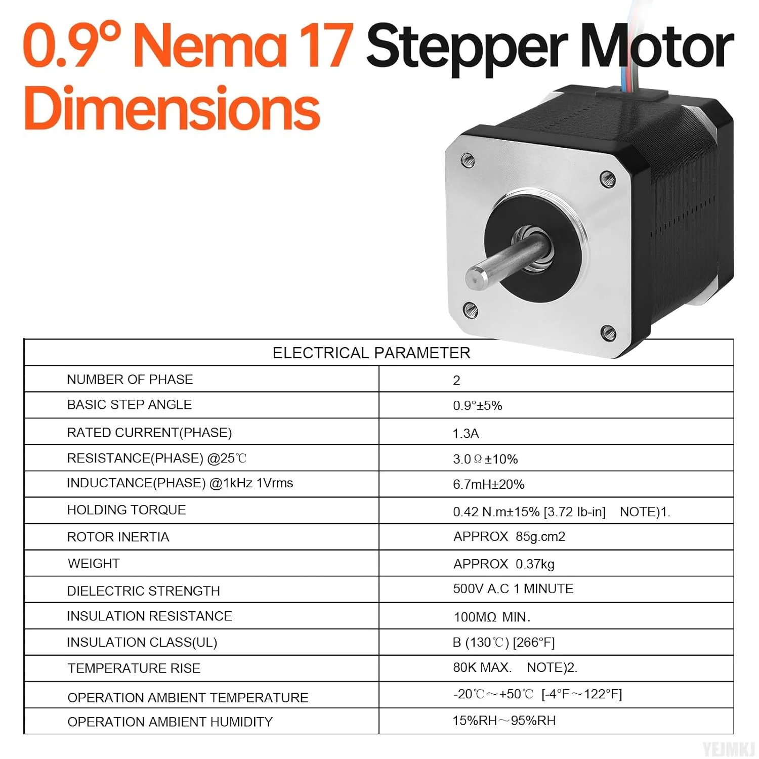 موتور پله ای 0.9° Nema 17، دو فاز، گشتاور بالا 0.42Nm (59.48oz·in)، دو قطبی 3.0Ω، 1.3A، بدنه 47mm، شفت 4 سیمه 24mm φ5mm، کابل موتور پله ای 42، 1 متری برای پرینتر سه بعدی، ربات DIY، دستگاه CNC