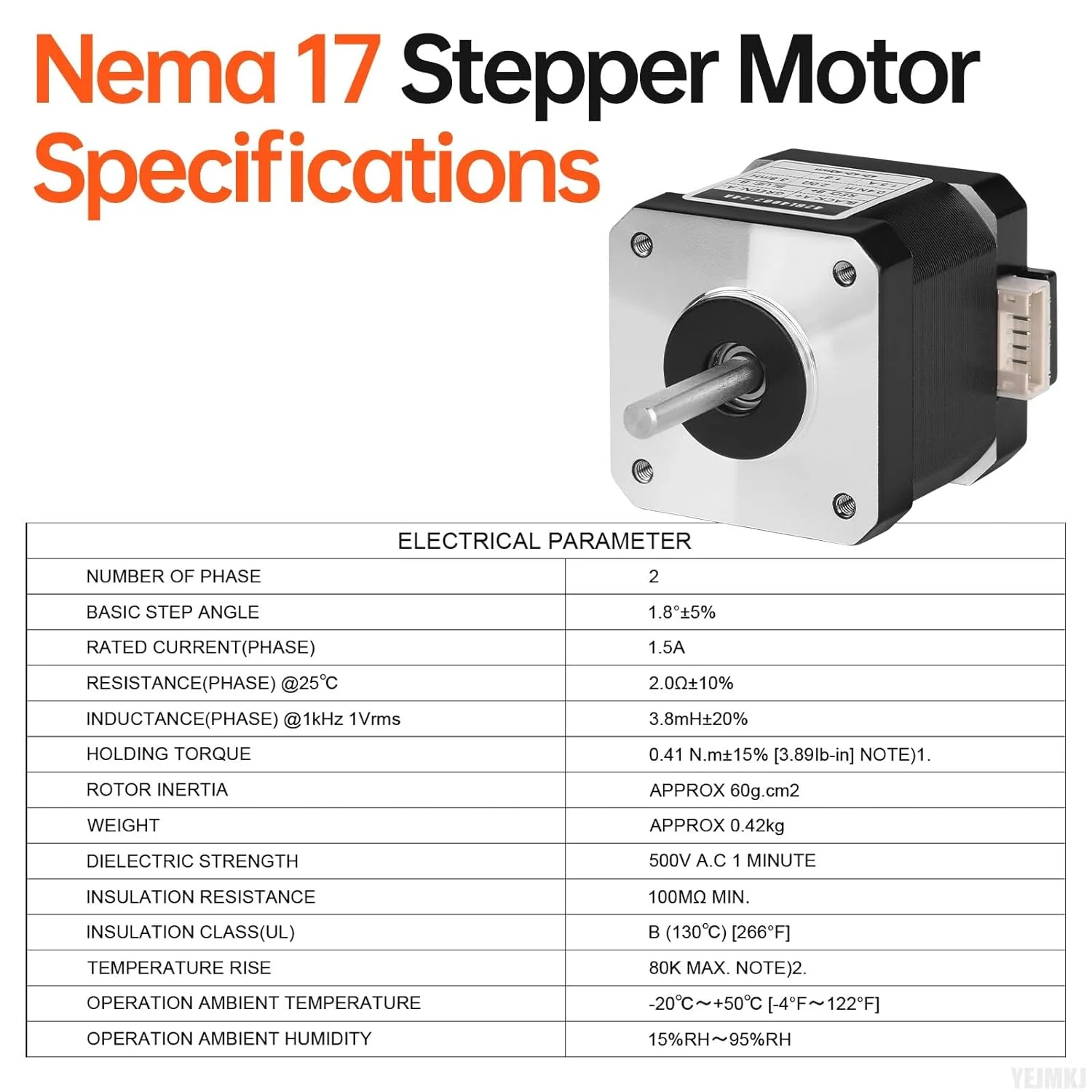موتور پله ای Nema 17، 3 عددی، 2 فاز، 1.8 درجه، 0.41 نیوتن متر (58.06 اونس-اینچ)، گشتاور بالا، دو قطبی 40 میلی متر، 2.0 اهم، 1.5 آمپر، 4 سیم، شفت 24 میلی متر φ5 میلی متر، کابل موتور پله ای 42، 1 متری برای پرینتر سه بعدی، دستگاه CNC، ربات DIY