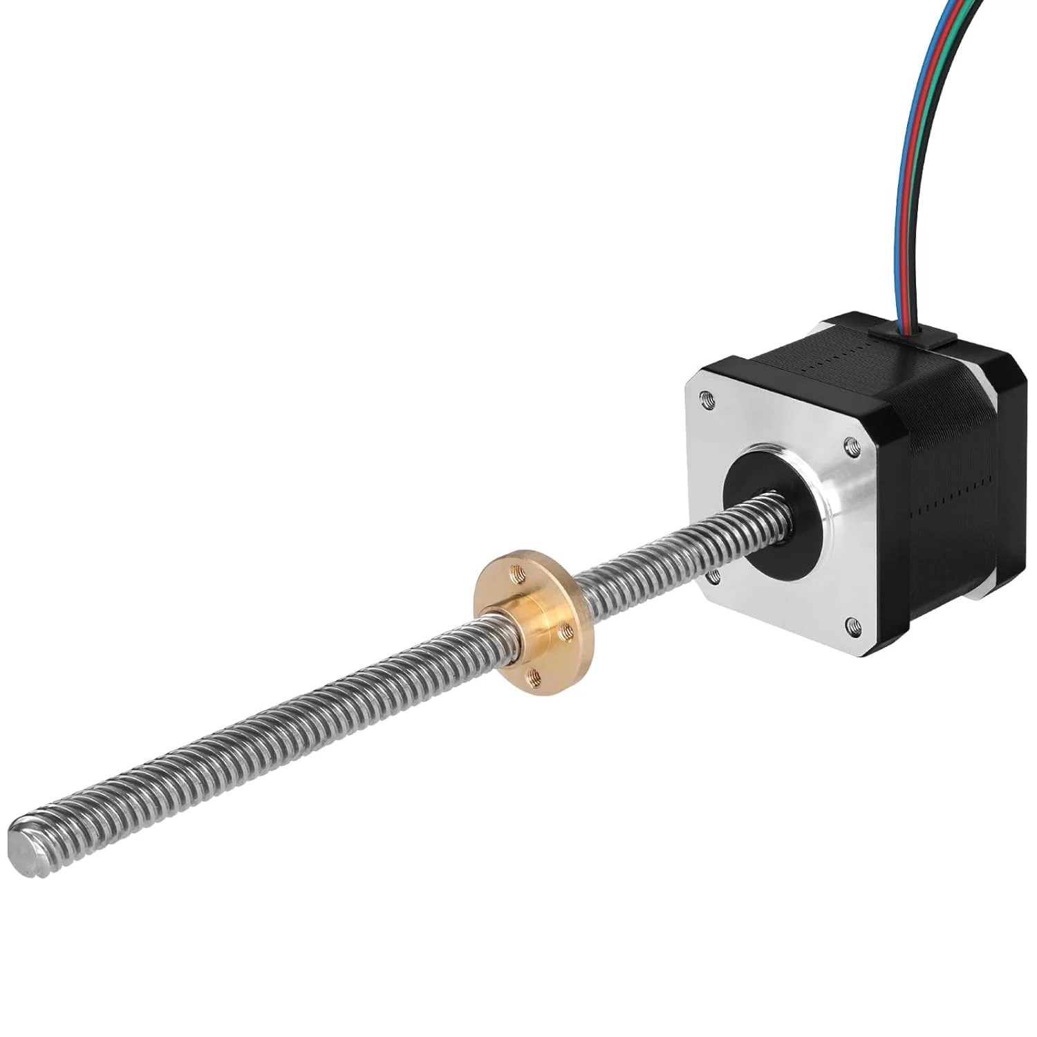 موتور پله‌ای Nema 17 مدل TR8x8 با پیچ سربی T8 به طول 310 میلی‌متر، 2 فاز، 1.8 درجه، گشتاور بالا 0.44 نیوتن‌متر (62.31 اونس-اینچ)، دو قطبی 1.7 آمپر 2.2 اهم 42x39 میلی‌متر 4 سیم با کابل 1 متری برای پرینتر سه بعدی، ربات DIY و دستگاه CNC