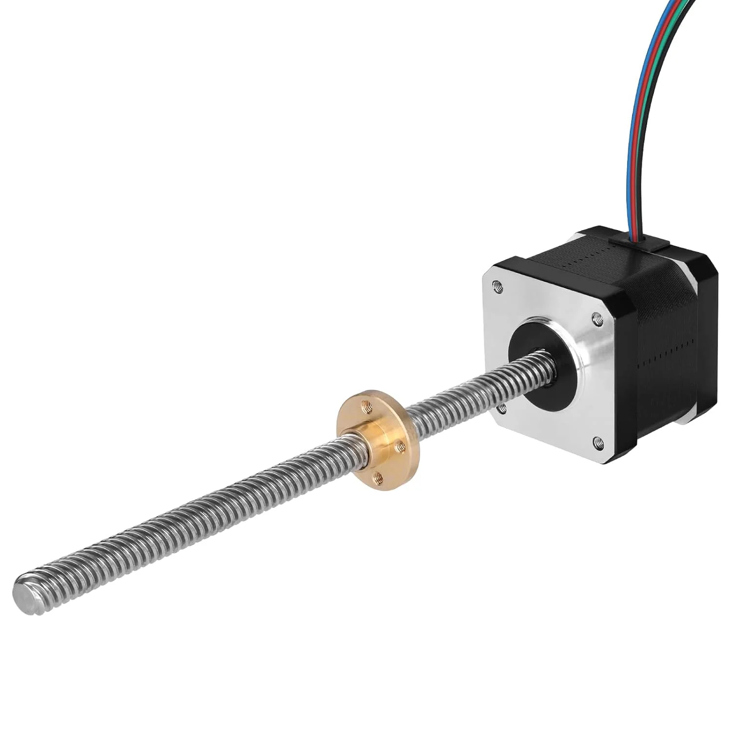 موتور پله ای Nema 17 مدل TR8x8 350mm به همراه پیچ سربی T8 با زاویه گام 1.8 درجه، 2 فاز، گشتاور بالا 0.44Nm (62.31oz·in)، دو قطبی 1.7A، 2.2Ω، 42x39mm، 4 سیم به همراه کابل 1 متری برای پرینتر سه بعدی، ربات DIY و دستگاه CNC