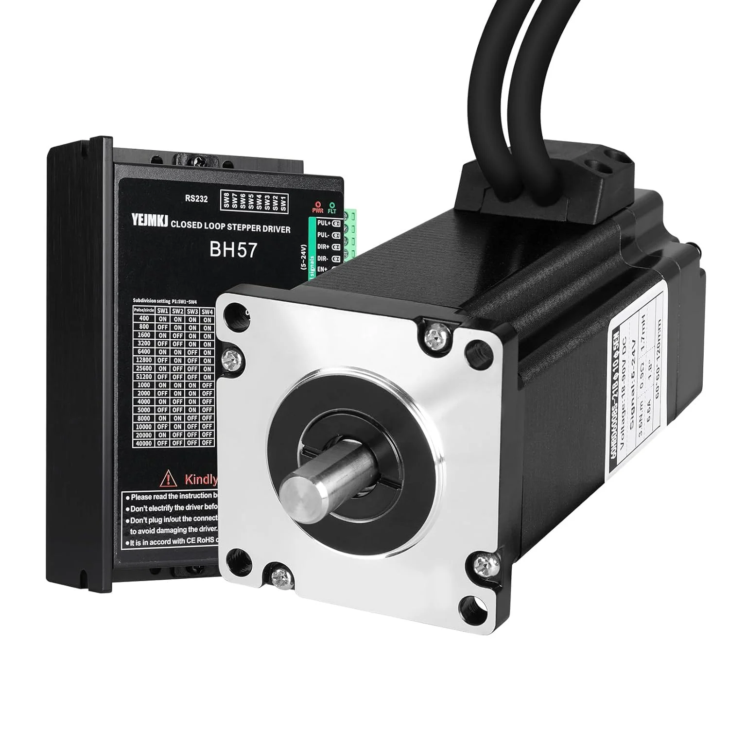 کیت موتور پله‌ای حلقه بسته Nema 24 با درایور موتور پله‌ای حلقه بسته 1.8 درجه 2 فاز گشتاور بالا 3.5 نیوتن‌متر (495.64 اونس·اینچ) دوقطبی 5.5 آمپر 0.9 اهم کابل 100 میلی‌متری 3 متری برای CNC تراش روتر پرینتر سه بعدی ربات DIY