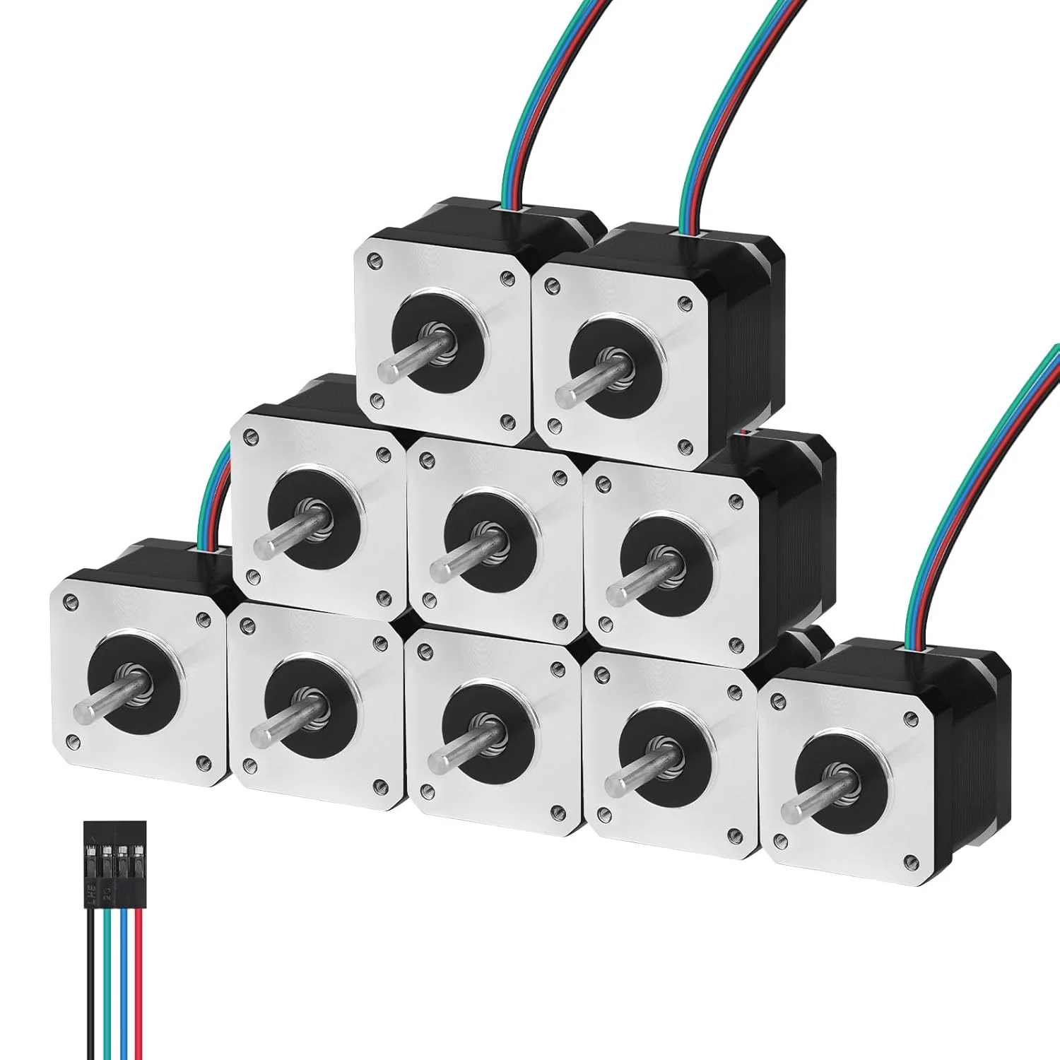 موتور پله ای Nema 17، 1.8 درجه، 2 فاز، گشتاور بالا 0.41Nm (58.06oz·in)، دو قطبی 42x40mm، 1.5A، 2.0Ω، 4 سیم، شفت 24mm φ5mm به همراه کابل 1 متری برای پرینتر سه بعدی، ربات DIY و دستگاه CNC (بسته 10 عددی)