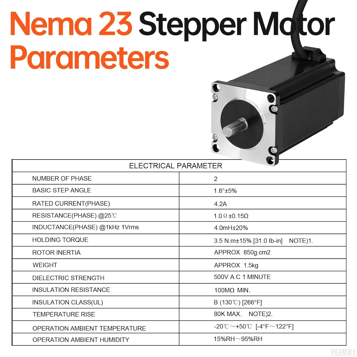 موتور پله‌ای Nema 23، دو فاز، ۱.۸ درجه، ۳.۵ نیوتن‌متر (۴۹۵.۶۴ اونس-اینچ)، گشتاور بالا، دو قطبی، ۱۱۰ میلی‌متر، ۴.۲ آمپر، ۱.۰ اهم، ۴ سیم، شفت ۲۱ میلی‌متر φ۸ میلی‌متر، کابل موتور پله‌ای ۵۷ به طول ۱ متر برای دستگاه CNC، تراش، پرینتر سه بعدی، ربات DIY.