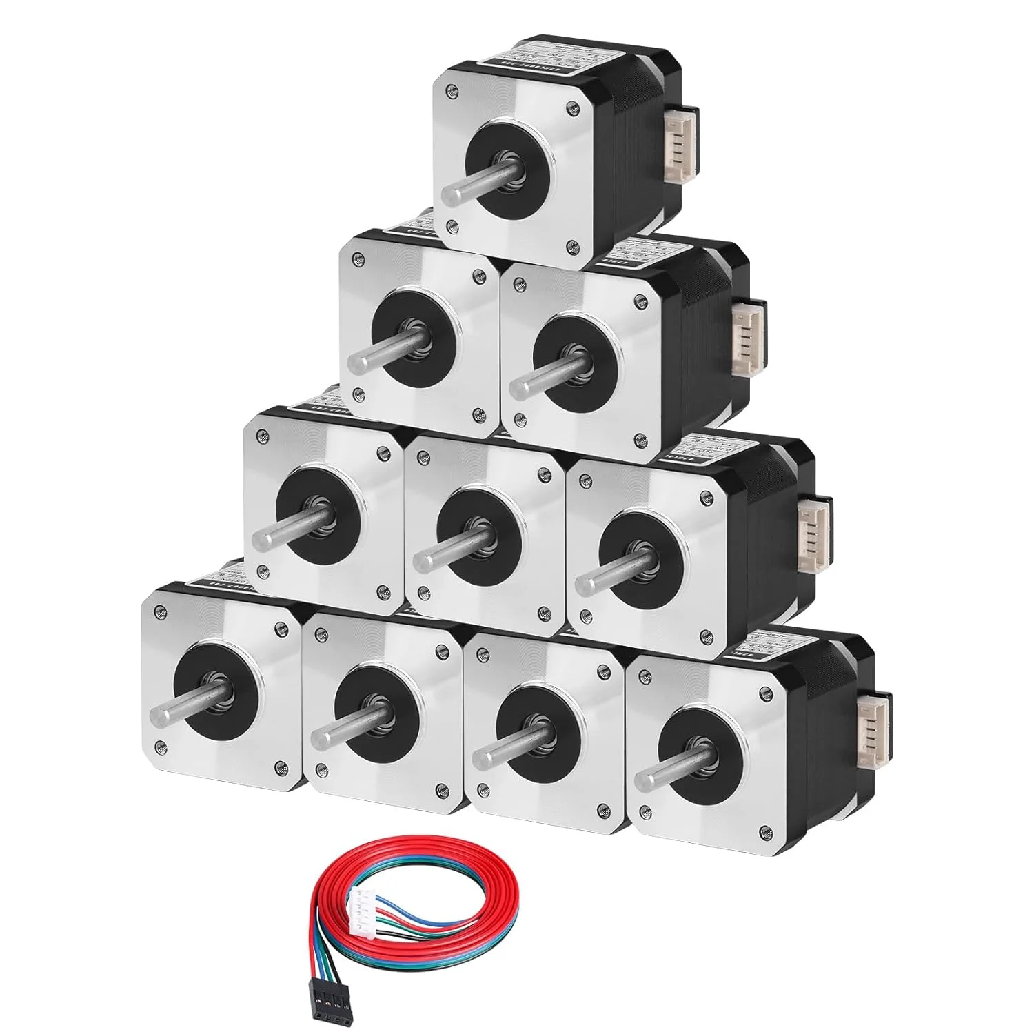 بسته 10 عددی موتور پله‌ای Nema 17، 1.8 درجه، 2 فاز، گشتاور بالا 0.41 نیوتن‌متر، دو قطبی 42x40 میلی‌متر، 1.5 آمپر، 2.0 اهم، 4 سیمه، شفت 24 میلی‌متر φ5 میلی‌متر، کابل موتور پله‌ای 42 به طول 1 متر برای پرینتر سه بعدی، CNC، ربات DIY و ماشین