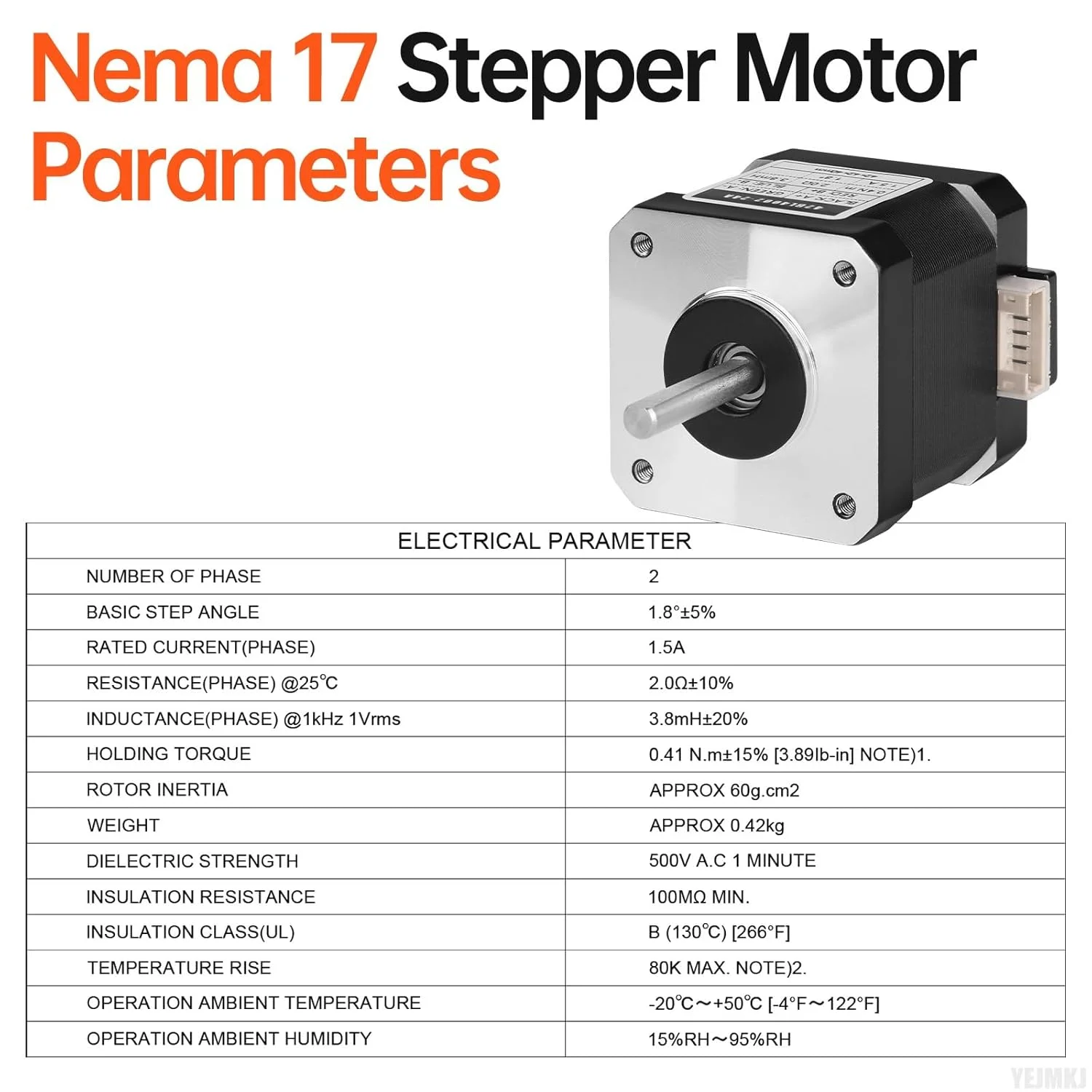 بسته 10 عددی موتور پله‌ای Nema 17، 1.8 درجه، 2 فاز، گشتاور بالا 0.41 نیوتن‌متر، دو قطبی 42x40 میلی‌متر، 1.5 آمپر، 2.0 اهم، 4 سیمه، شفت 24 میلی‌متر φ5 میلی‌متر، کابل موتور پله‌ای 42 به طول 1 متر برای پرینتر سه بعدی، CNC، ربات DIY و ماشین