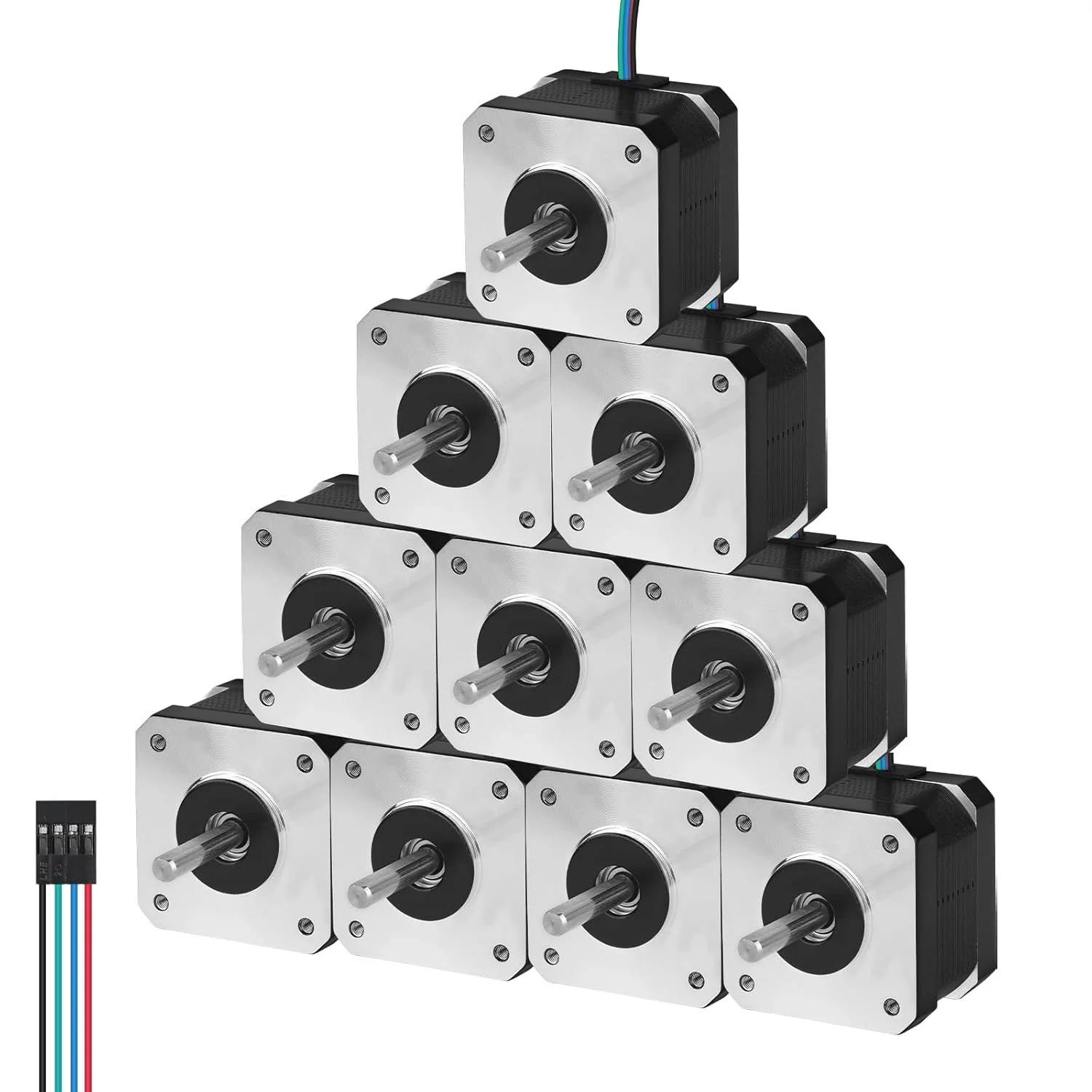 بسته 10 عددی موتور پله‌ای Nema 17، 2 فاز، 1.8 درجه، 0.29 نیوتن‌متر، گشتاور بالا، دو قطبی 33 میلی‌متر، 30 اهم، 0.4 آمپر، 4 سیم، شفت 24 میلی‌متر، φ5 میلی‌متر، کابل موتور پله‌ای 42، 1 متری برای پرینتر سه بعدی، ربات DIY، دستگاه CNC