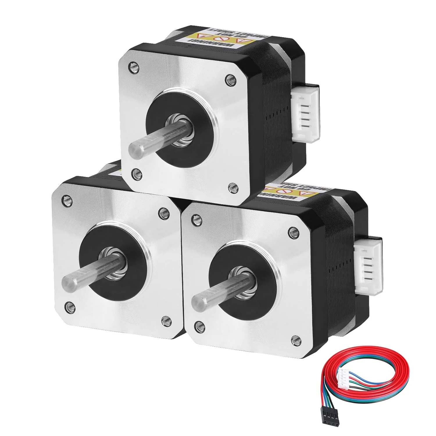 موتور پله ای Nema 17، 3 عددی، 2 فاز، 1.8 درجه، 0.29 نیوتن متر (41.07 اونس در اینچ)، گشتاور بالا، دو قطبی 34 میلی متر، 0.4 آمپر، 30 اهم، 4 سیم، شفت 24 میلی متر φ5 میلی متر، کابل موتور پله ای 42، 1 متری برای پرینتر سه بعدی، ربات DIY، دستگاه CNC