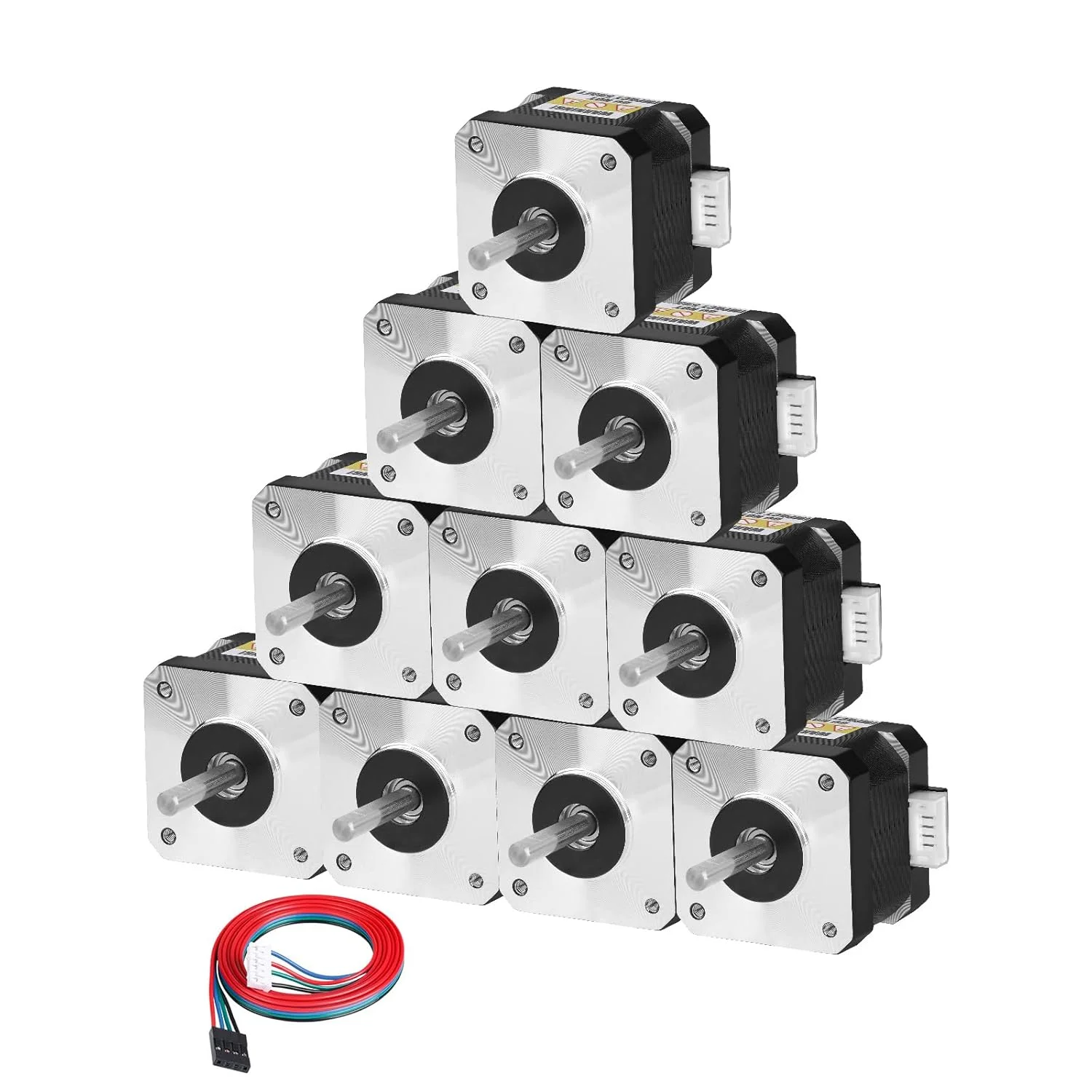 بسته 10 عددی موتور پله ای Nema 17، دو فاز، 1.8 درجه، 0.29 نیوتن متر، گشتاور بالا، دو قطبی، 34 میلی متر، 30 اهم، 0.4 آمپر، 4 سیم، شفت 24 میلی متر φ5 میلی متر، کابل 1 متری موتور پله ای 42 برای پرینتر سه بعدی، ربات DIY و دستگاه CNC