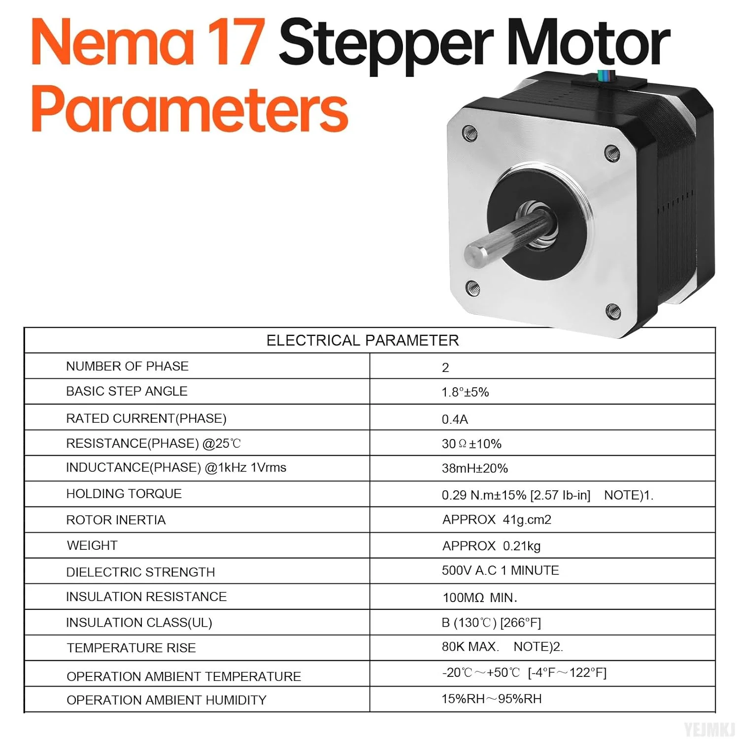 بسته 10 عددی موتور پله‌ای Nema 17، 2 فاز، 1.8 درجه، 0.29 نیوتن‌متر، گشتاور بالا، دو قطبی 33 میلی‌متر، 30 اهم، 0.4 آمپر، 4 سیم، شفت 24 میلی‌متر، φ5 میلی‌متر، کابل موتور پله‌ای 42، 1 متری برای پرینتر سه بعدی، ربات DIY، دستگاه CNC