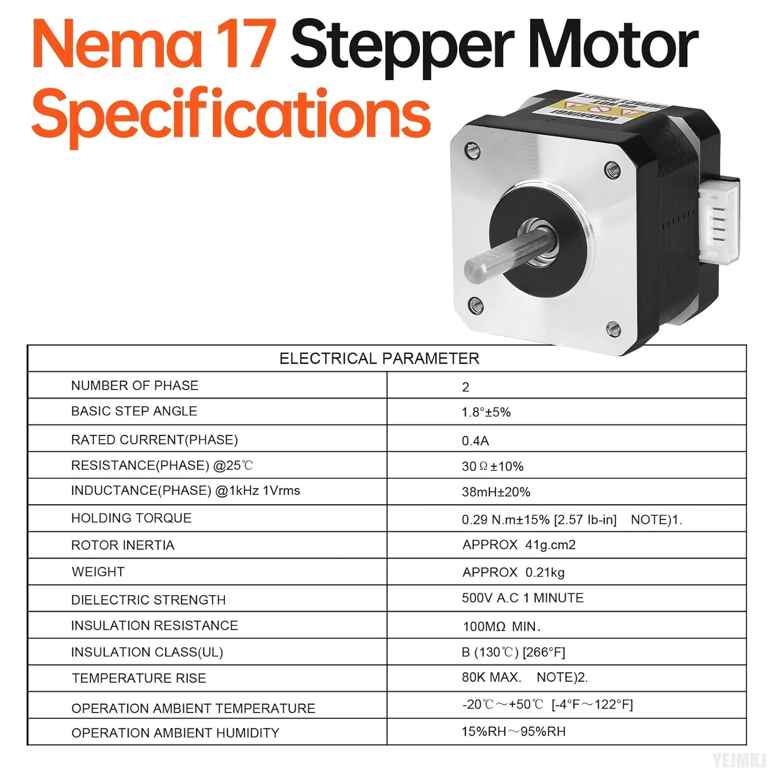 موتور پله ای Nema 17، 3 عددی، 2 فاز، 1.8 درجه، 0.29 نیوتن متر (41.07 اونس در اینچ)، گشتاور بالا، دو قطبی 34 میلی متر، 0.4 آمپر، 30 اهم، 4 سیم، شفت 24 میلی متر φ5 میلی متر، کابل موتور پله ای 42، 1 متری برای پرینتر سه بعدی، ربات DIY، دستگاه CNC