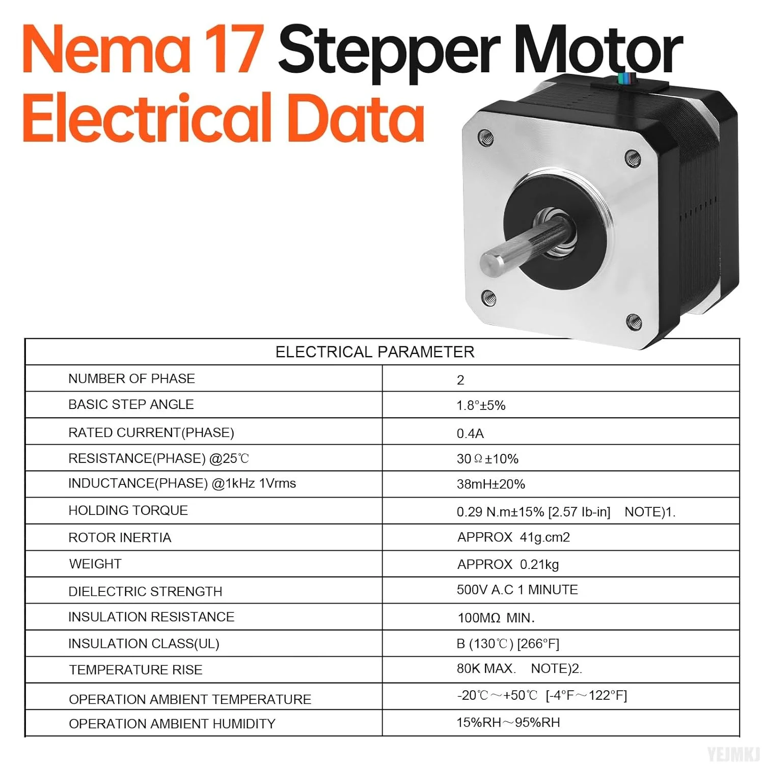 موتور پله ای Nema 17، 1.8 درجه، 2 فاز، گشتاور بالا 0.29 نیوتن متر (41.07 اونس در اینچ)، دو قطبی 42x33 میلی متر، 0.4 آمپر، 30 اهم، 4 سیم، شفت 24 میلی متر φ5 میلی متر، کابل موتور پله ای 42، 1 متری برای پرینتر سه بعدی، ربات DIY، دستگاه CNC، بسته 5 عددی