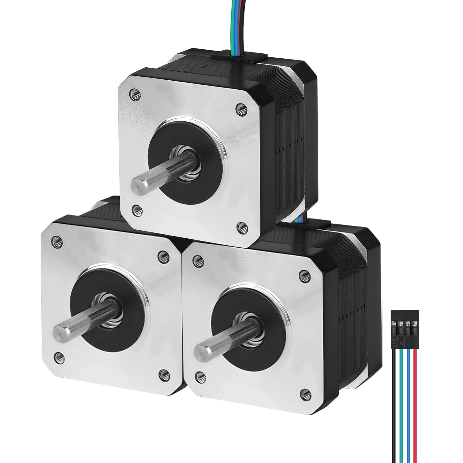 موتور پله‌ای Nema 17، 3 عددی، 2 فاز، 1.8 درجه، 0.29 نیوتن‌متر (41.07 اونس-اینچ)، گشتاور بالا، دو قطبی 33 میلی‌متر، 0.4 آمپر، 30 اهم، 4 سیم، شفت 24 میلی‌متر φ5 میلی‌متر، کابل موتور پله‌ای 42، 1 متری برای پرینتر سه بعدی، ربات DIY، ماشین CNC