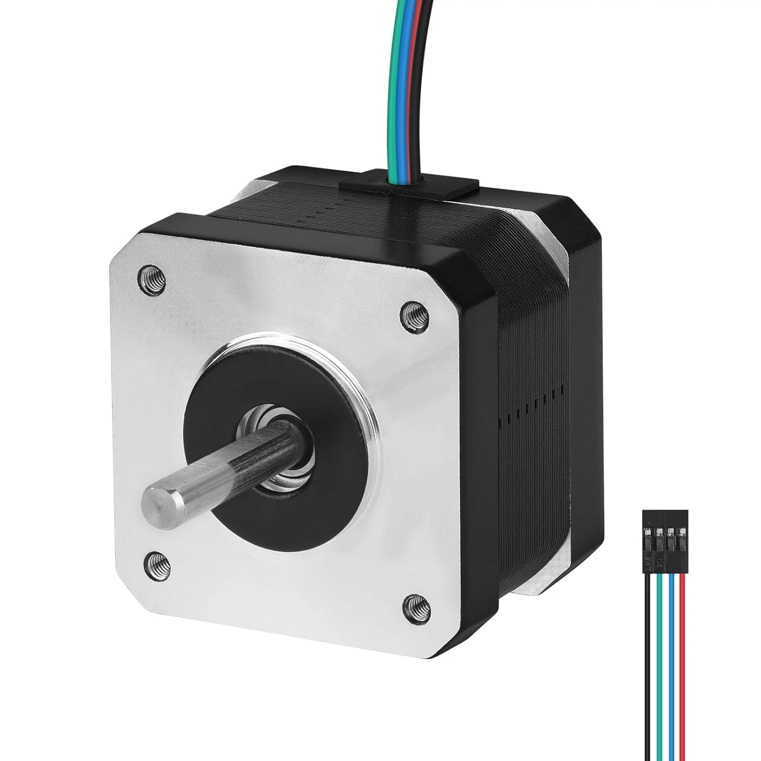 موتور پله‌ای Nema 17، دو فاز، ۱.۸ درجه، ۰.۲۹ نیوتن‌متر، گشتاور بالا، دوقطبی، ۳۳ میلی‌متر، ۳۰ اهم، ۰.۴ آمپر، ۴ سیم، شفت ۲۴ میلی‌متر φ۵ میلی‌متر، کابل موتور پله‌ای ۴۲، ۱ متر برای پرینتر سه بعدی، ربات DIY، دستگاه CNC