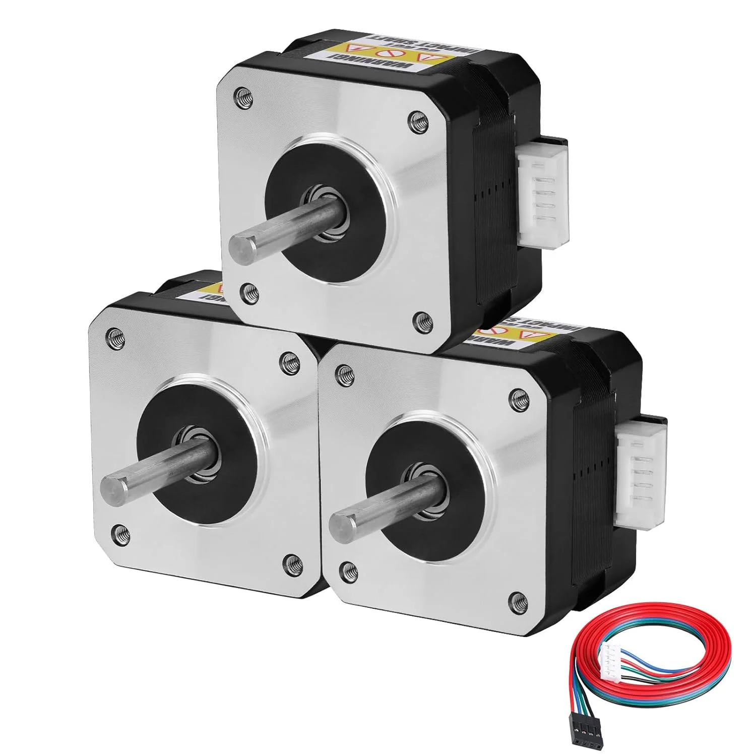 مجموعه 3 عددی موتور پله‌ای Nema 17، دو فاز، 1.8 درجه، 0.28 نیوتن‌متر (39.65 اونس-اینچ)، گشتاور بالا، دو قطبی، 28 میلی‌متر، 1.2 اهم، 1.6 آمپر، 4 سیم، شفت 24 میلی‌متر φ5 میلی‌متر، کابل 1 متری موتور پله‌ای 42 برای پرینتر سه بعدی، ربات DIY، دستگاه CNC