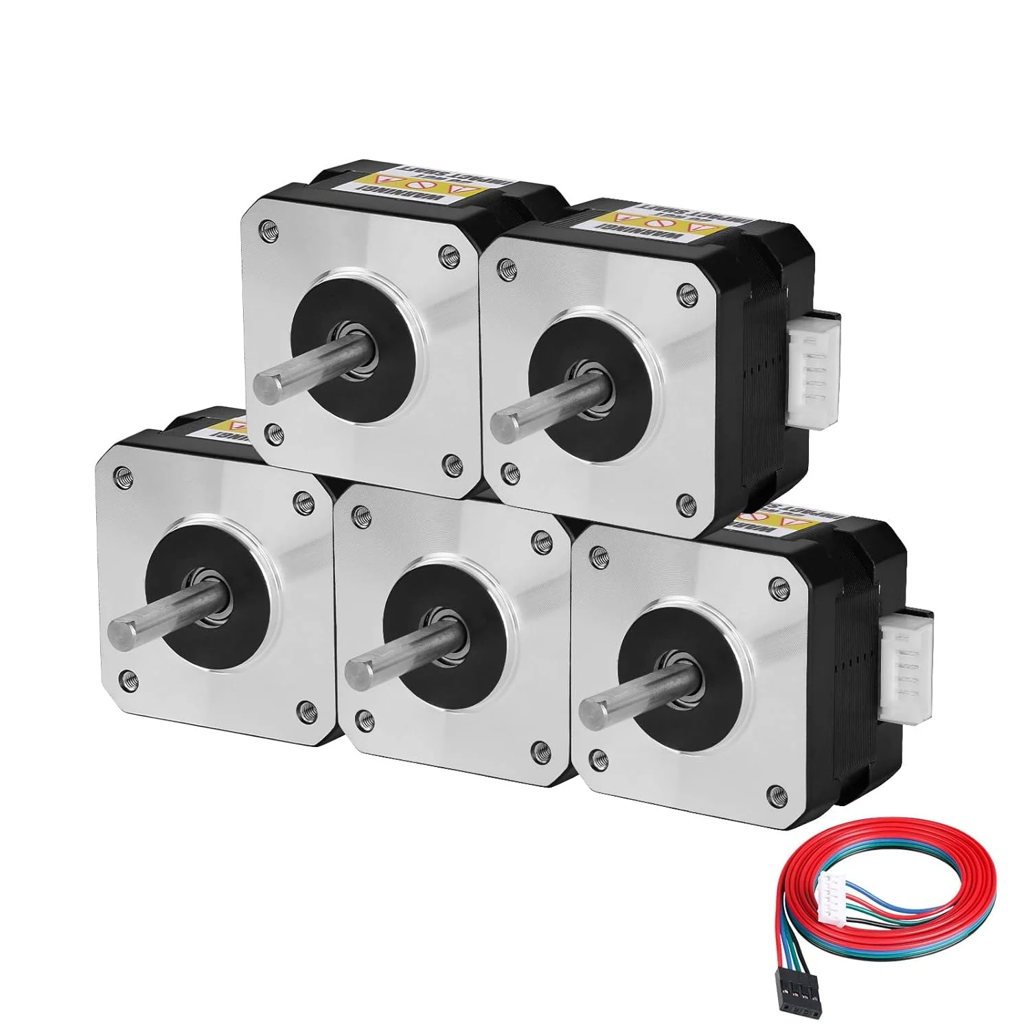 موتور پله ای Nema 17، 2 فاز، 1.8 درجه، 0.28 نیوتن متر (39.65 اونس·اینچ)، گشتاور بالا، دو قطبی 28 میلی متر، 1.6 آمپر، 1.2 اهم، 4 سیم، شفت 24 میلی متر φ5 میلی متر، کابل موتور پله ای 42، 1 متری، مناسب برای پرینتر سه بعدی، ربات DIY و دستگاه CNC، بسته 5 عددی