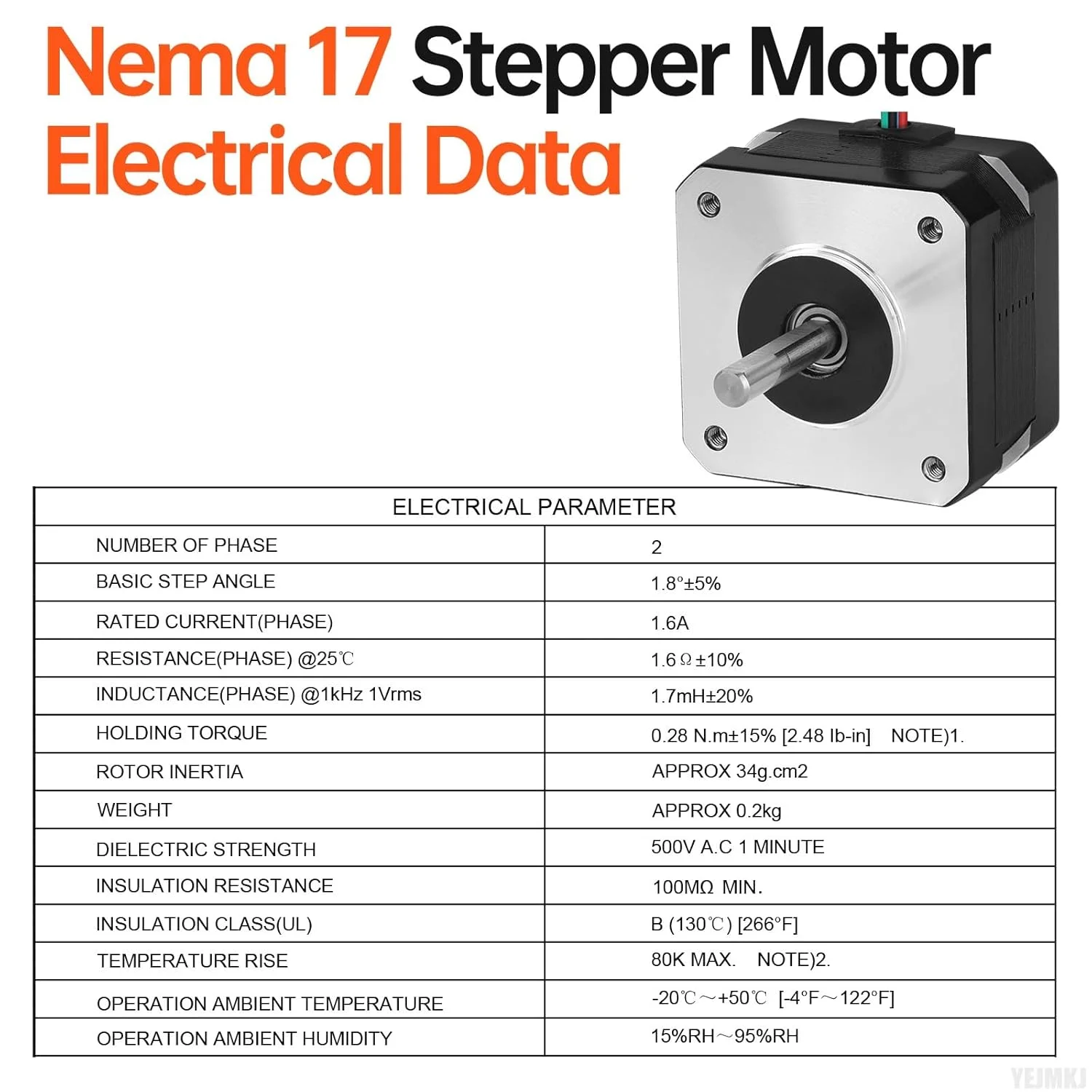 موتور پله ای Nema 17، دو فاز، 1.8 درجه، 0.28 نیوتن متر (39.65 اونس در اینچ)، گشتاور بالا، دو قطبی 28 میلی متر، 1.6 آمپر، 1.6 اهم، 4 سیم، شفت 24 میلی متر، φ5 میلی متر، کابل 1 متری موتور پله ای 42، بسته 5 عددی، برای پرینتر سه بعدی، ربات DIY، دستگاه CNC