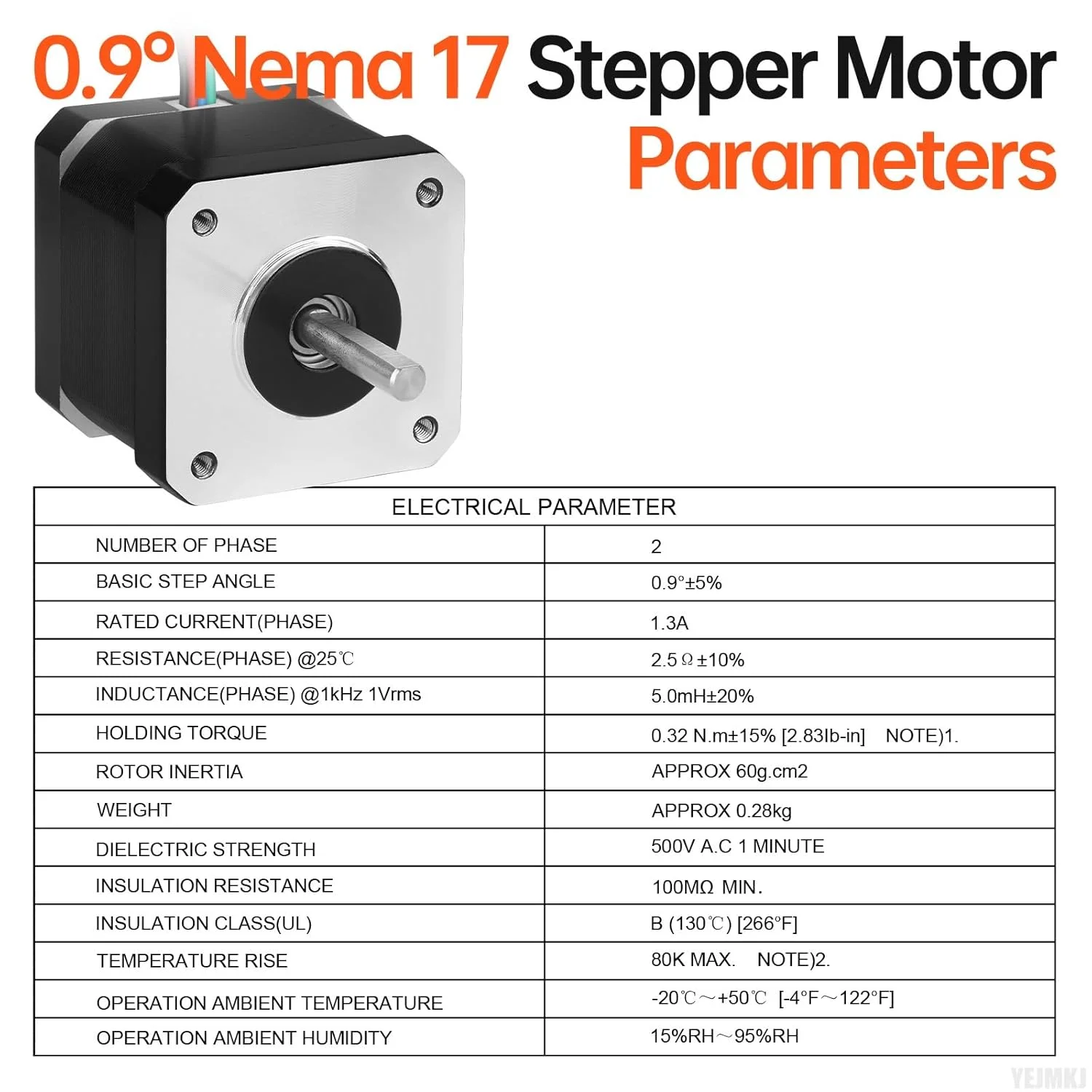 موتور پله ای 0.9 درجه Nema 17، 2 فاز، گشتاور بالا 0.32 نیوتن متر، دو قطبی 1.3 آمپر 2.5Ω 42x39 میلی متر 4 سیمه شفت 22 میلی متر φ5 میلی متر موتور پله ای 42 با کابل 1 متری برای پرینتر سه بعدی، ربات DIY، دستگاه CNC