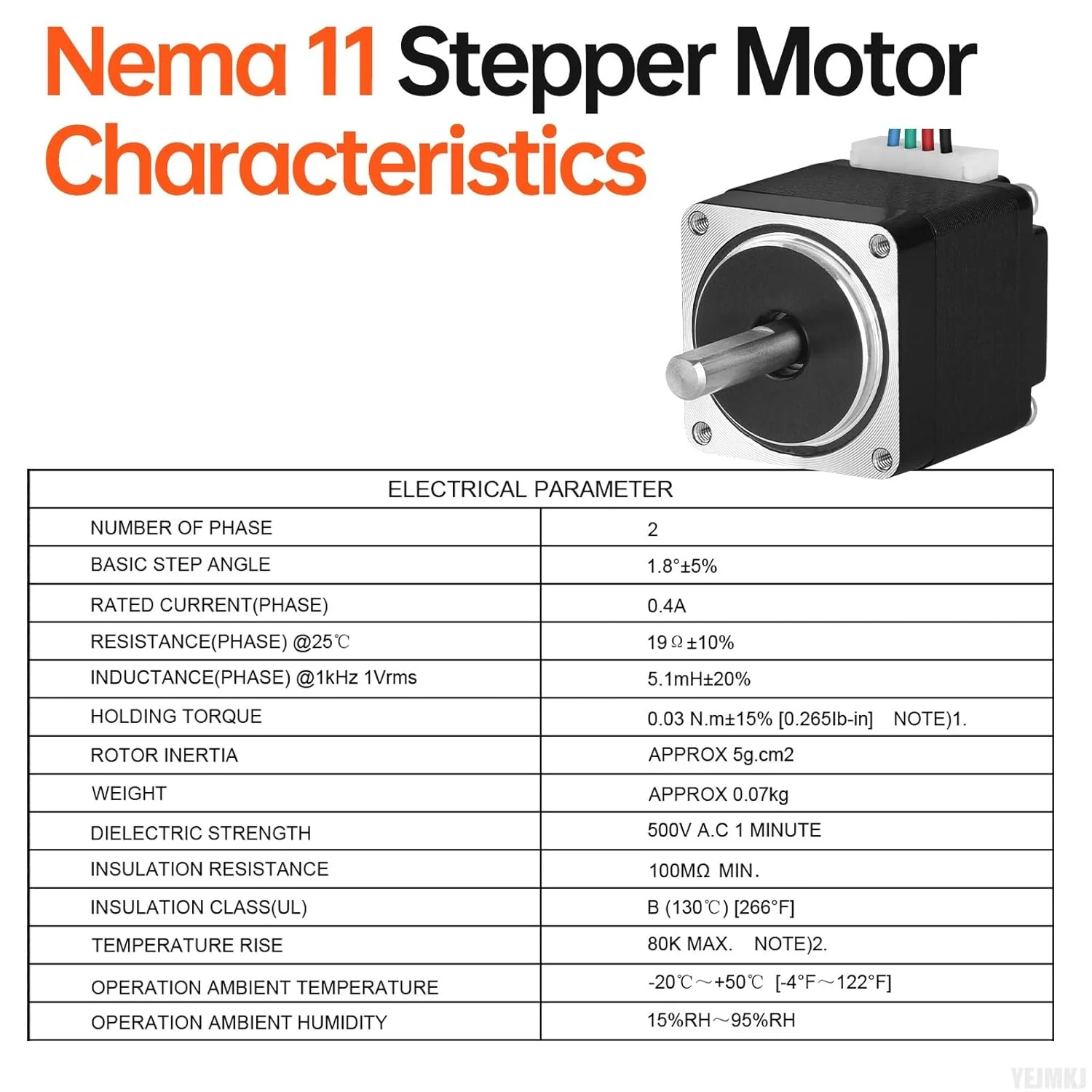 موتور پله ای Nema 11، 2 فاز، 1.8 درجه، 3Ncm (4.25oz·in)، گشتاور بالا، دو قطبی، 23mm، 0.4A، 19Ω، 4 سیم، شفت 20mm φ5mm، کابل موتور پله ای مینی 28، 1M برای پرینتر سه بعدی، ربات DIY، دستگاه CNC