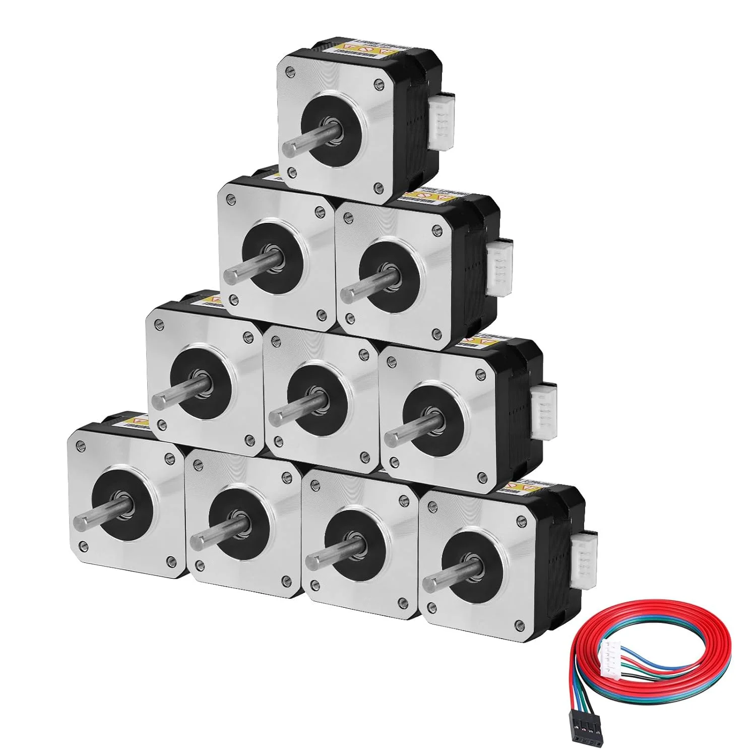 بسته 10 عددی موتور پله ای Nema 17، 1.8 درجه، 2 فاز، گشتاور بالا 0.28 نیوتن متر، دو قطبی 42x28 میلی متر، 1.6 آمپر، 1.2 اهم، 4 سیم، شفت 24 میلی متر φ5 میلی متر، کابل موتور پله ای 42، 1 متری برای پرینتر سه بعدی، ربات DIY، دستگاه CNC