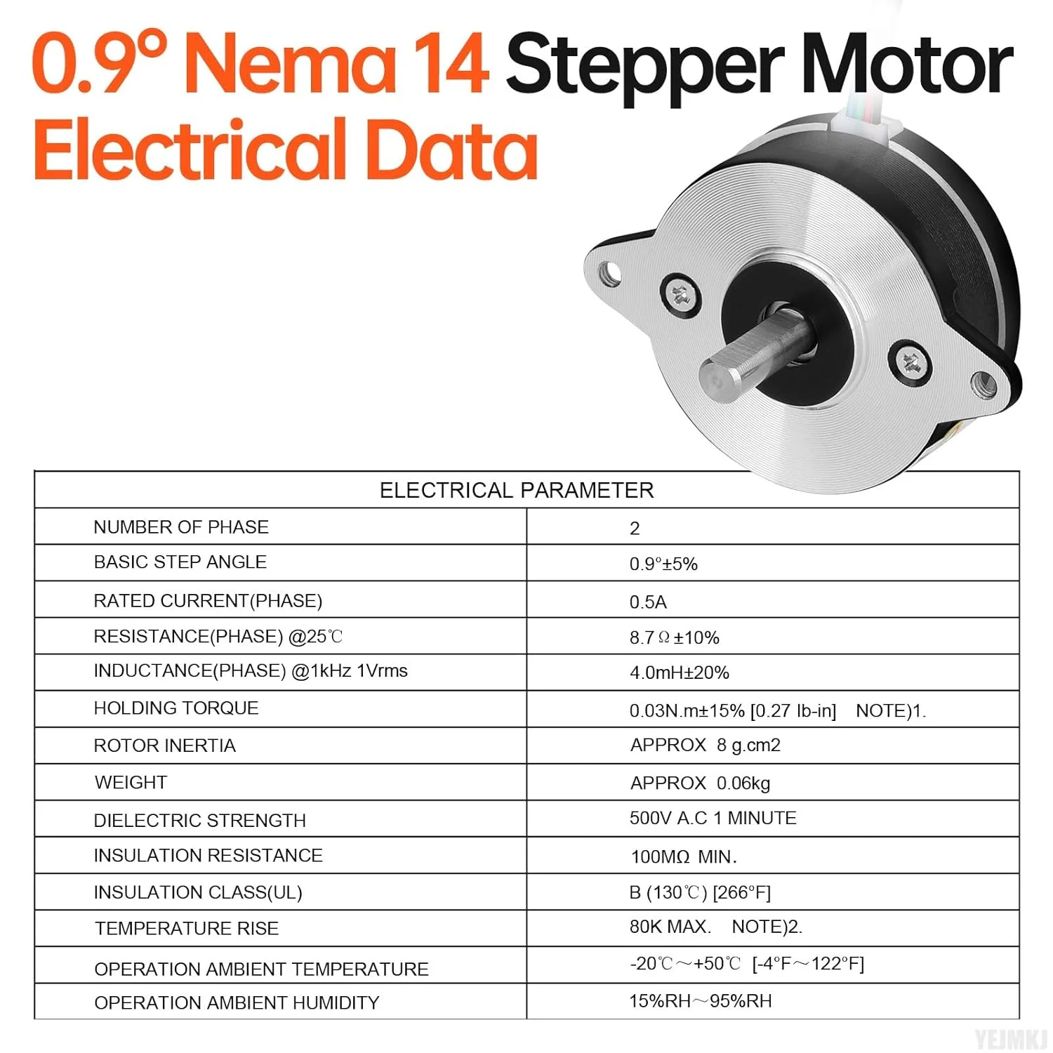 موتور پله ای 0.9 درجه Nema 14، دو فاز، گشتاور بالا 3Ncm (4.25oz·in)، دو قطبی 8.7Ω، 0.5A، شفت 4 سیمه 15mm φ5mm، کابل موتور پله ای 36mm 0.5M برای پرینتر سه بعدی، ربات DIY، دستگاه CNC