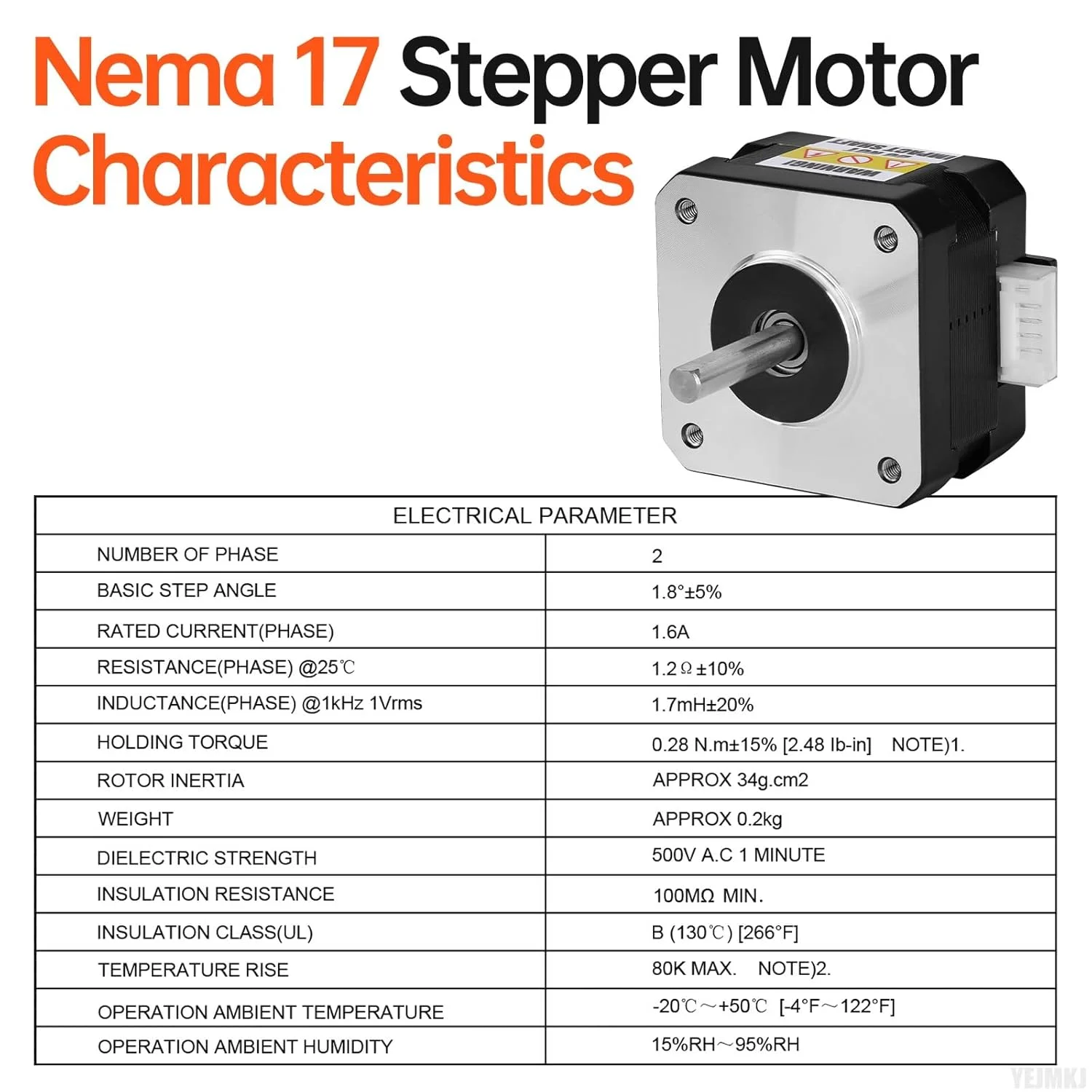 بسته 10 عددی موتور پله ای Nema 17، 1.8 درجه، 2 فاز، گشتاور بالا 0.28 نیوتن متر، دو قطبی 42x28 میلی متر، 1.6 آمپر، 1.2 اهم، 4 سیم، شفت 24 میلی متر φ5 میلی متر، کابل موتور پله ای 42، 1 متری برای پرینتر سه بعدی، ربات DIY، دستگاه CNC