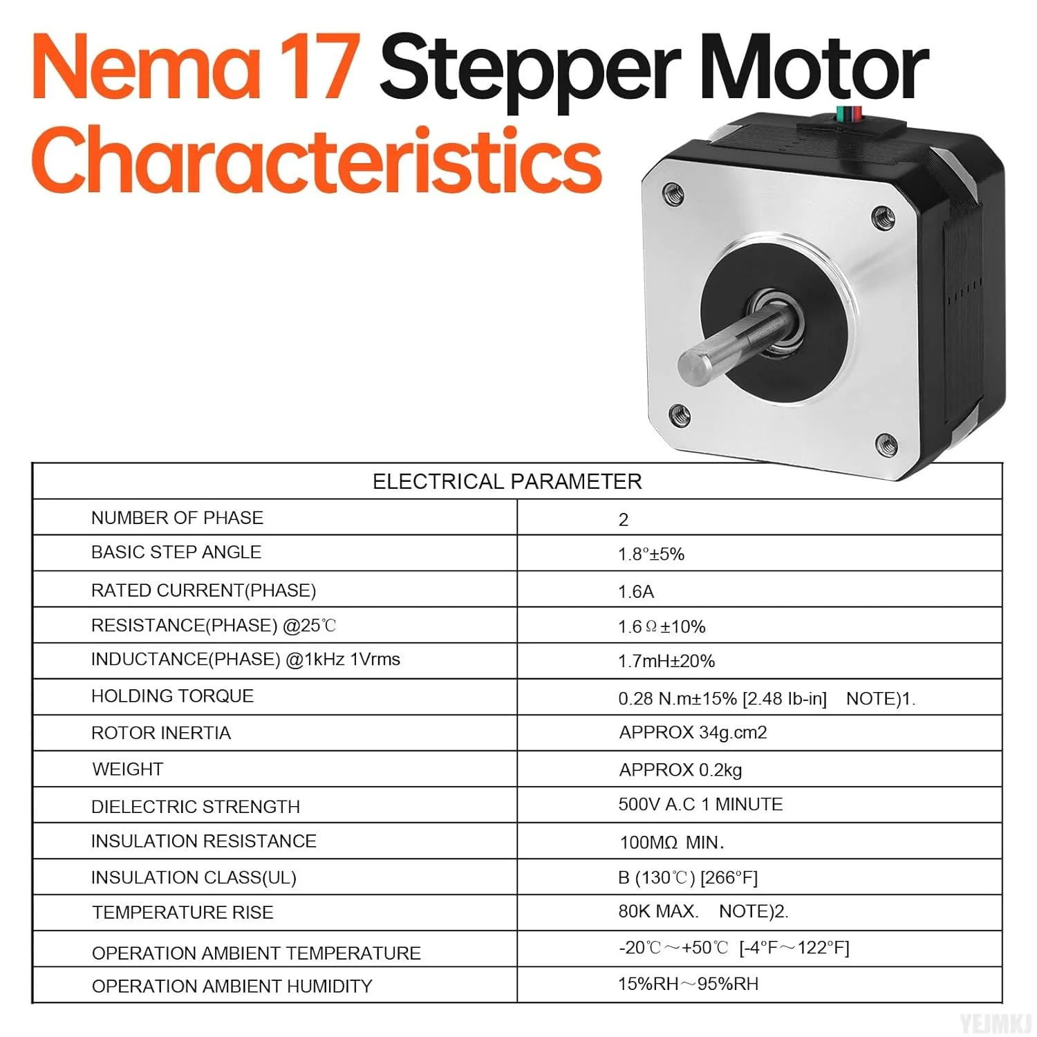 موتور پله ای Nema 17، 1.8 درجه، 2 فاز، گشتاور بالا 0.28Nm (39.65oz·in)، دو قطبی 42x28mm، 1.6A، 1.6Ω، 4 سیم، شفت 24mm φ5mm، کابل موتور پله ای 42، 1 متری برای پرینتر سه بعدی، ربات DIY، دستگاه CNC