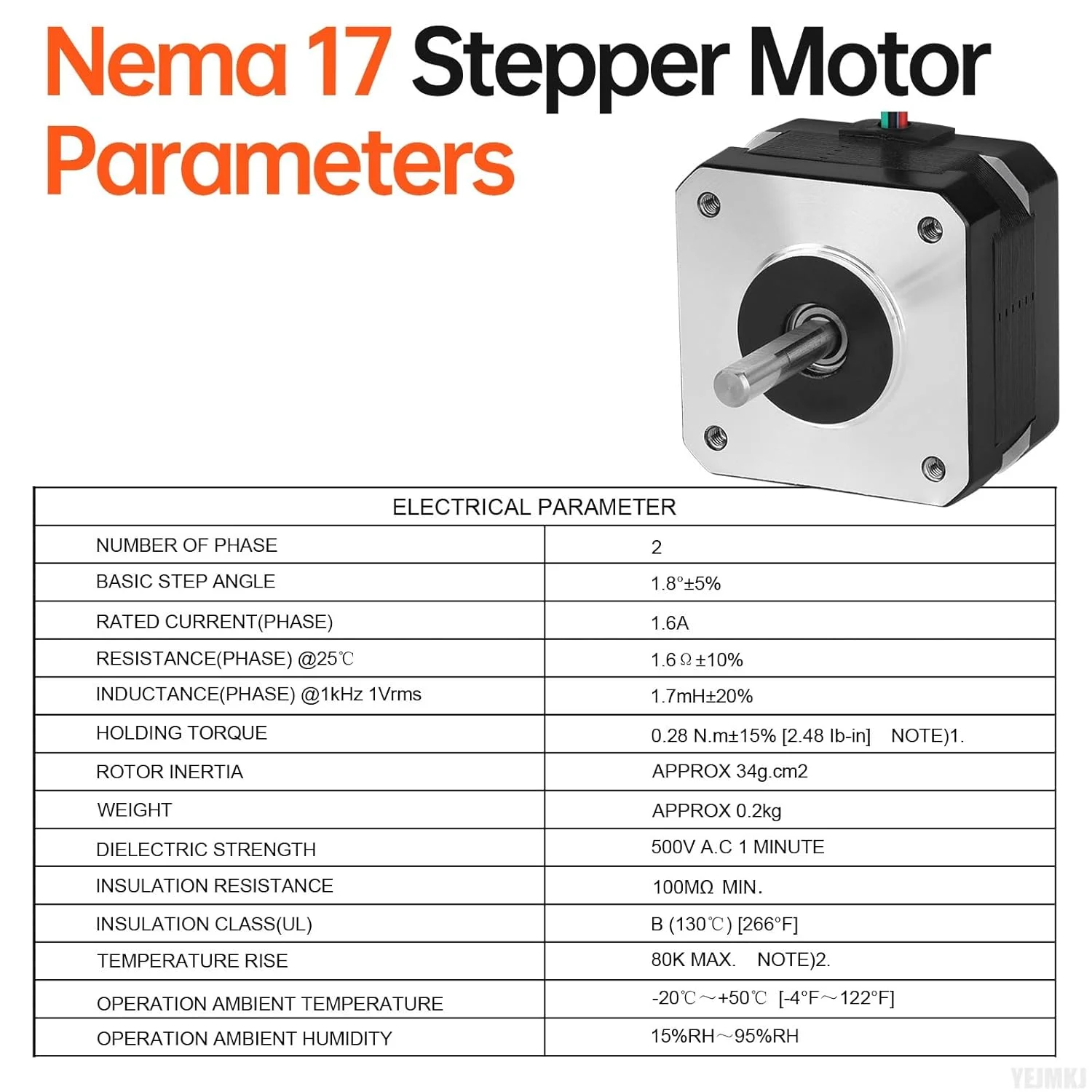 بسته 10 عددی موتور پله‌ای Nema 17، 1.8 درجه، 2 فاز، گشتاور بالا 0.28 نیوتن‌متر (39.65 اونس·اینچ)، دو قطبی 42x28 میلی‌متر، 1.6 آمپر، 1.6 اهم، 4 سیمه، شفت 24 میلی‌متر φ5 میلی‌متر، کابل موتور پله‌ای 42 به طول 1 متر برای پرینتر سه بعدی، ربات DIY، دستگاه CNC