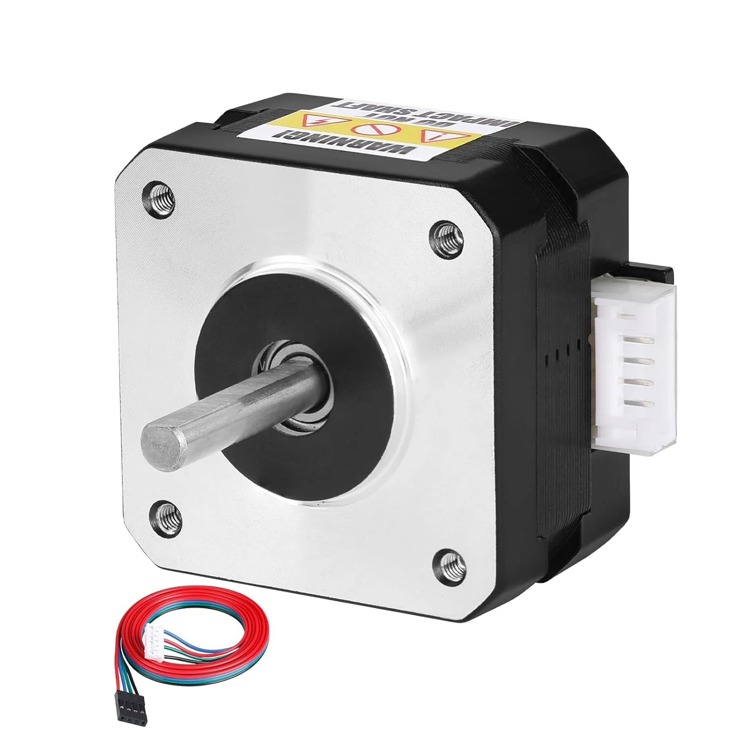 موتور پله‌ای Nema 17، دو فاز، ۱.۸ درجه، ۰.۲۶ نیوتن‌متر، گشتاور بالا، دو قطبی، ۲۶ میلی‌متر، ۲.۰ آمپر، ۱.۱ اهم، ۴ سیم، شفت ۲۴ میلی‌متر، φ۵ میلی‌متر، کابل ۱ متری موتور پله‌ای ۴۲ برای پرینتر سه بعدی، ربات DIY، دستگاه CNC