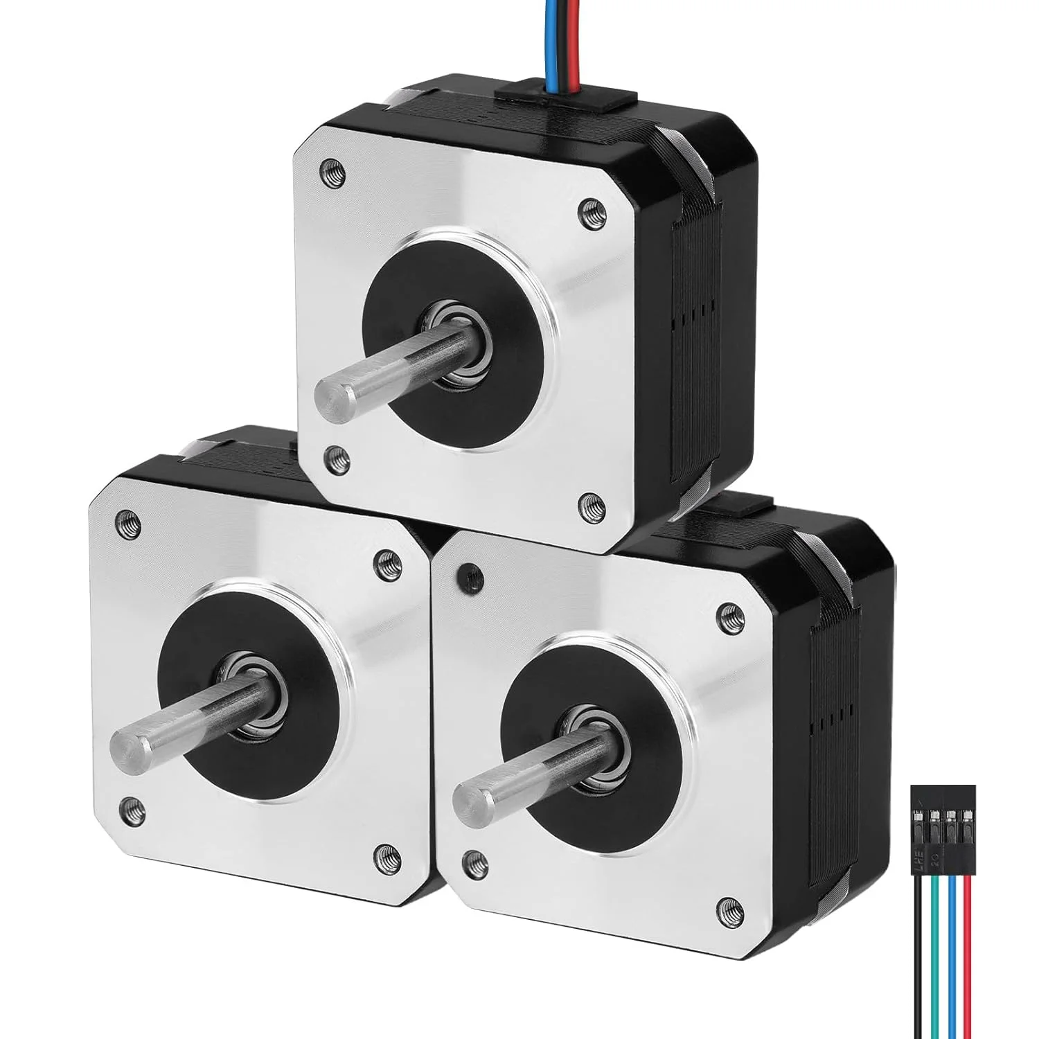 موتور پله‌ای Nema 17، 1.8 درجه، 2 فاز، گشتاور بالا 0.26 نیوتن‌متر، دو قطبی 42x26 میلی‌متر، 2.0 آمپر، 1.5 اهم، 4 سیم، شفت 24 میلی‌متر φ5 میلی‌متر 42 به همراه کابل 1 متری برای پرینتر سه بعدی، ربات DIY و دستگاه CNC، بسته 3 عددی