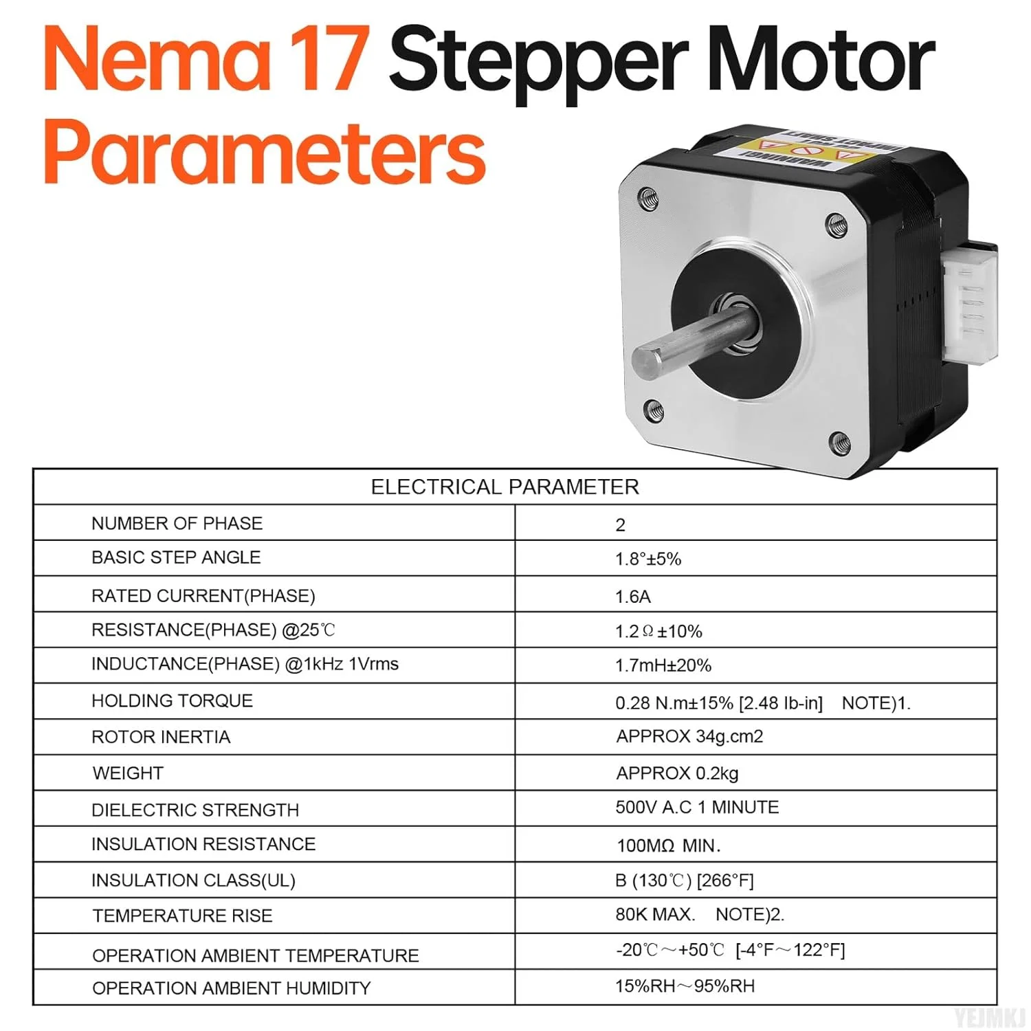 موتور پله ای Nema 17، 1.8 درجه، 2 فاز، گشتاور بالا 0.28 نیوتن متر، دو قطبی 42x28 میلی متر، 1.6 آمپر، 1.2 اهم، 4 سیم، شفت 24 میلی متر φ5 میلی متر، کابل موتور پله ای 42، 1 متری برای پرینتر سه بعدی، ربات DIY، دستگاه CNC