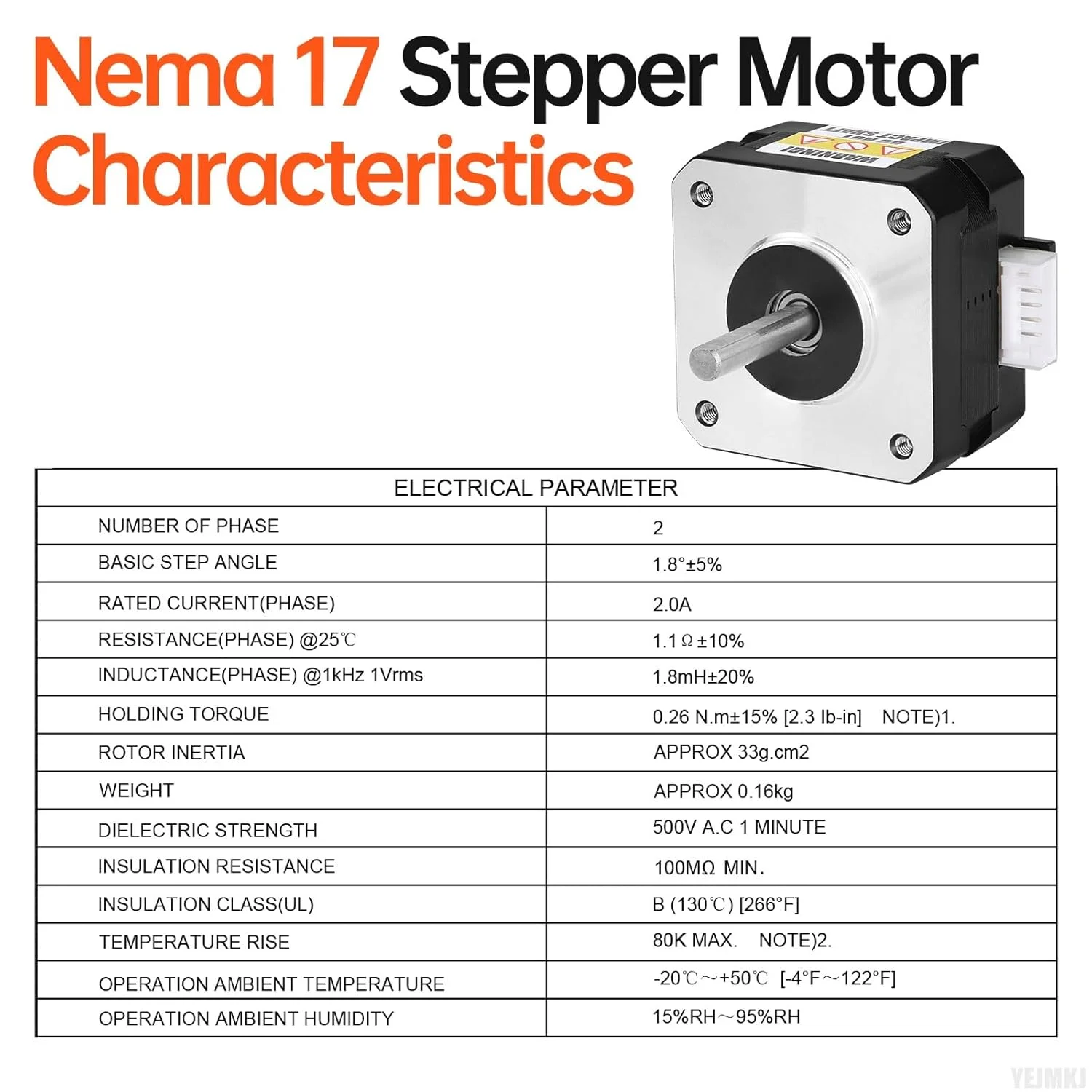 موتور پله ای Nema 17، 1.8 درجه، 2 فاز، گشتاور بالا 0.26 نیوتن متر، دو قطبی 42x26 میلی متر، 2.0 آمپر، 1.1 اهم، 4 سیمه، شفت 24 میلی متر φ5 میلی متر، موتور پله ای 42 به همراه کابل 1 متری برای پرینتر سه بعدی، ربات DIY، دستگاه CNC، بسته 3 عددی