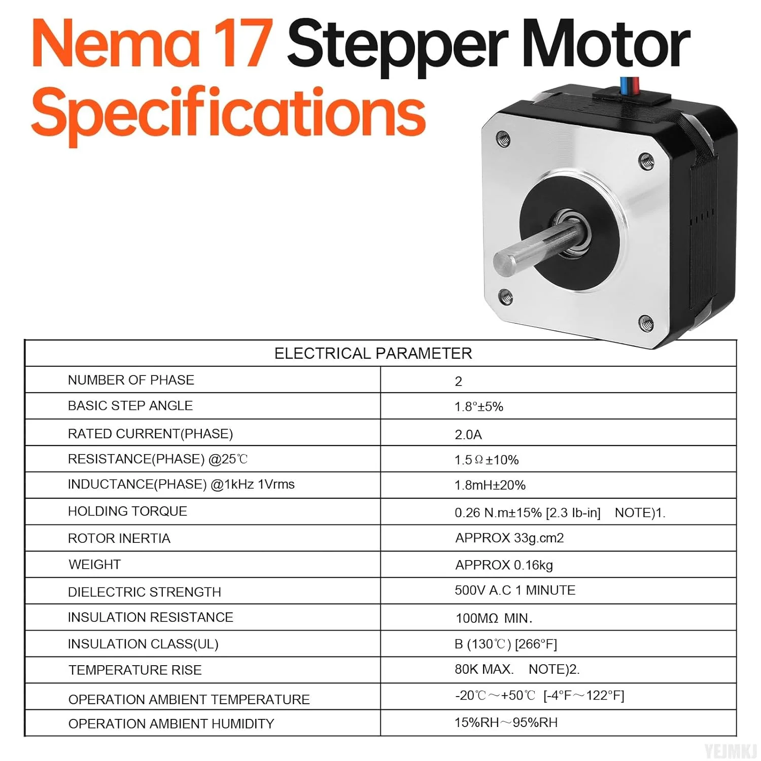 مجموعه 5 عددی موتور پله‌ای Nema 17، دو فاز، 1.8 درجه، 0.26 نیوتن‌متر، گشتاور بالا، دو قطبی 26 میلی‌متر، 1.5 اهم، 2.0 آمپر، 4 سیم، شفت 24 میلی‌متر φ5 میلی‌متر، کابل 1 متری موتور پله‌ای 42 برای پرینتر سه بعدی، ربات DIY و دستگاه CNC
