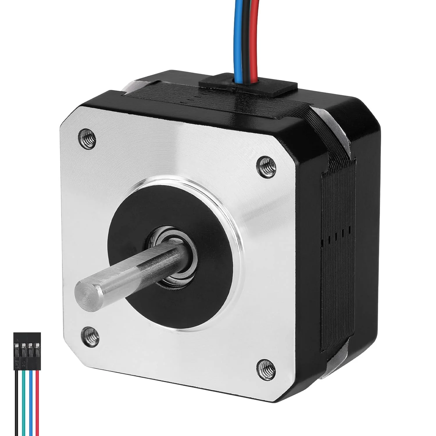 موتور پله ای Nema 17، 2 فاز، 1.8 درجه، 0.26 نیوتن متر (36.82 اونس در اینچ)، گشتاور بالا، دو قطبی، 26 میلی متر، 2.0 آمپر، 1.5 اهم، 4 سیم، شفت 24 میلی متر، φ5 میلی متر، کابل موتور پله ای 42، 1 متری برای پرینتر سه بعدی، ربات DIY، دستگاه CNC