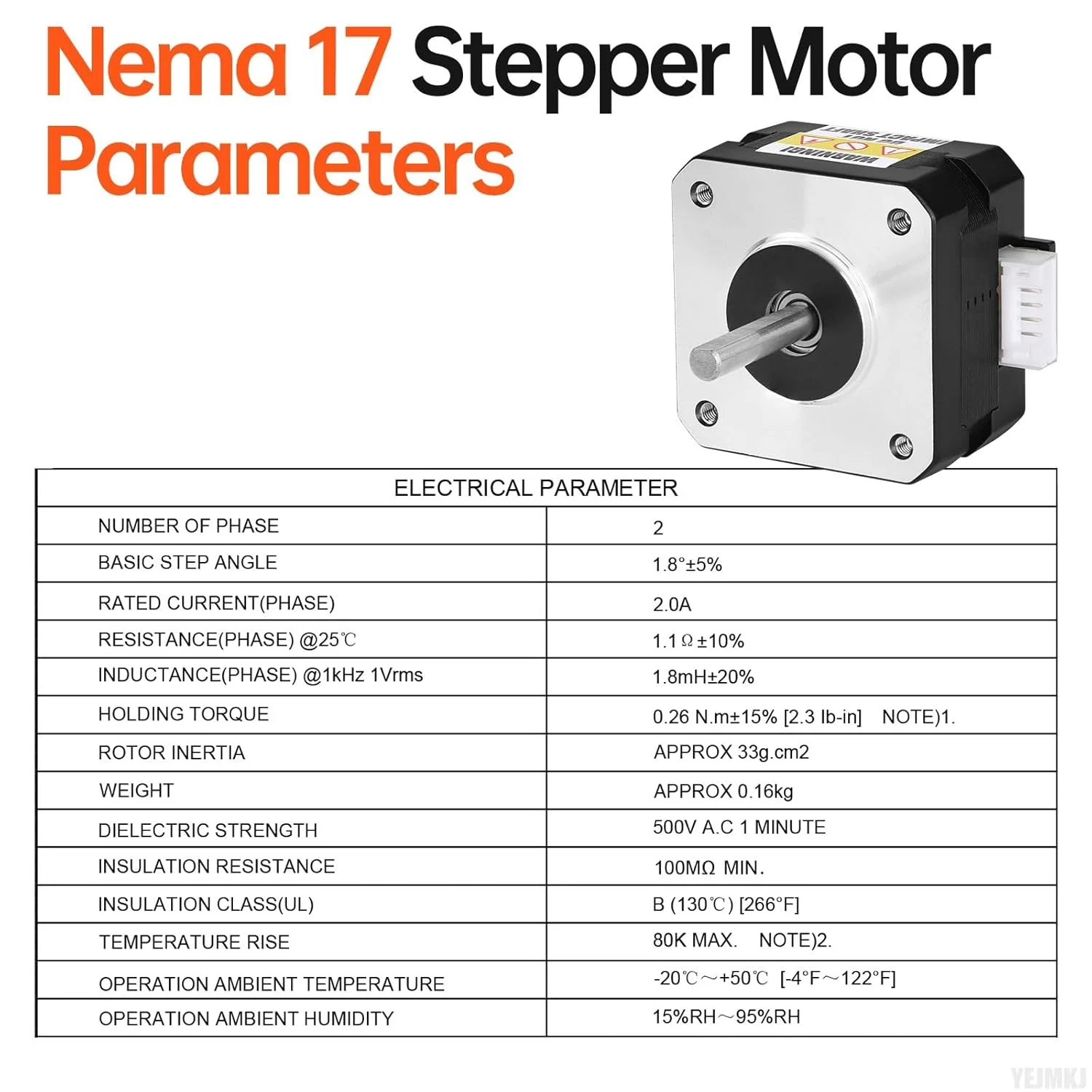 بسته 10 عددی موتور پله ای Nema 17، دو فاز، 1.8 درجه، 0.26 نیوتن متر (36.82 اونس در اینچ)، گشتاور بالا، دو قطبی، 26 میلی متر، 2.0 آمپر، 1.1 اهم، 4 سیم، شفت 24 میلی متر φ5 میلی متر، کابل 1 متری موتور پله ای 42 برای پرینتر سه بعدی، ربات DIY، دستگاه CNC