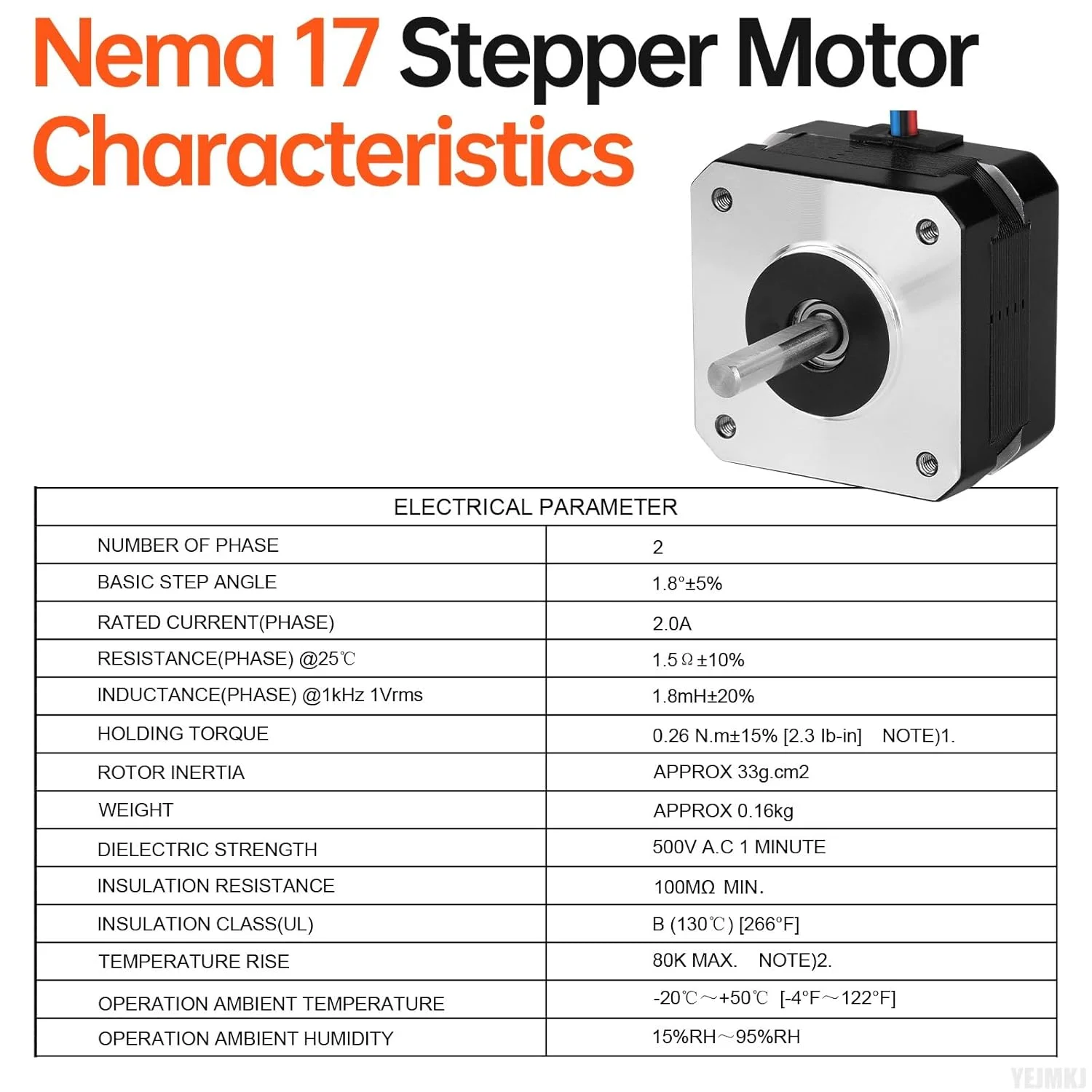 بسته 10 عددی موتور پله ای Nema 17، 2 فاز، 1.8 درجه، 0.26 نیوتن متر (36.82 اونس در اینچ)، گشتاور بالا، دو قطبی 26 میلی متر، 2.0 آمپر، 1.5 اهم، 4 سیم، شفت 24 میلی متر φ5 میلی متر، کابل 1 متری موتور پله ای 42 برای پرینتر سه بعدی، ربات DIY، دستگاه CNC