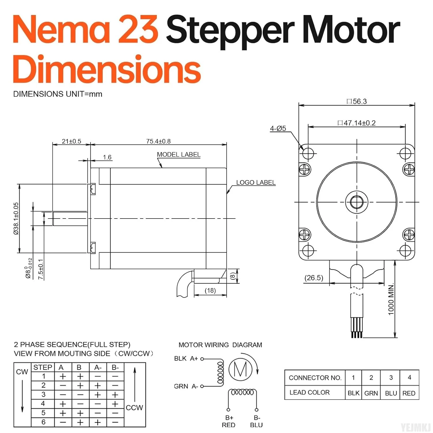 بسته 3 عددی موتور پله ای Nema 23، 1.8 درجه، 2 فاز، گشتاور بالا 2 نیوتن متر (283.22 اونس در اینچ)، دو قطبی 57x76 میلی متر، 4.2 آمپر، 0.6 اهم، 4 سیم، شفت 21 میلی متر φ8 میلی متر، کابل موتور پله ای 57 به طول 1 متر برای دستگاه CNC، تراش، پرینتر سه بعدی و ربات DIY
