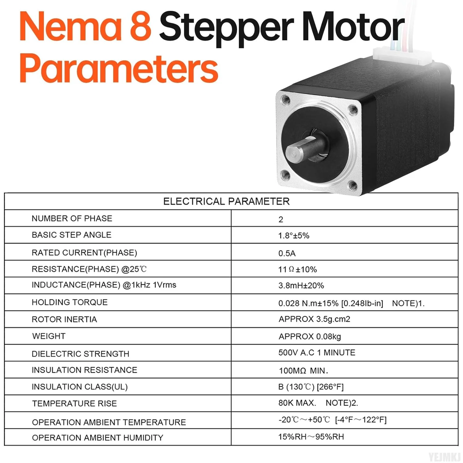 موتور پله‌ای Nema 8، دو فاز، ۱.۸ درجه، ۲.۸Ncm (۳.۹۷oz·in)، گشتاور بالا، دو قطبی، ۴۰mm، ۱۱Ω، ۰.۵A، ۴ سیم، شفت ۱۰mm φ۴mm، کابل موتور پله‌ای ۲۰ میکرو، ۰.۵M برای پرینتر سه بعدی، ربات DIY، دستگاه CNC