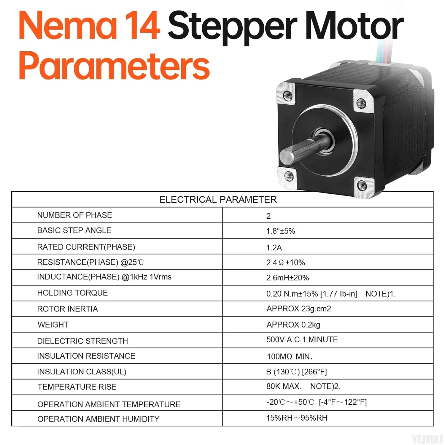 موتور پله‌ای Nema 14، دو فاز، ۱.۸ درجه، ۲۰Ncm (۲۸.۳۲oz·in)، گشتاور بالا، دوقطبی، ۳۵ میلی‌متر، ۱.۲ آمپر، ۲.۴Ω، ۴ سیم، شفت ۲۴ میلی‌متر φ۵ میلی‌متر، کابل موتور پله‌ای ۳۵، ۱ متری برای پرینتر سه بعدی، ربات DIY، دستگاه CNC