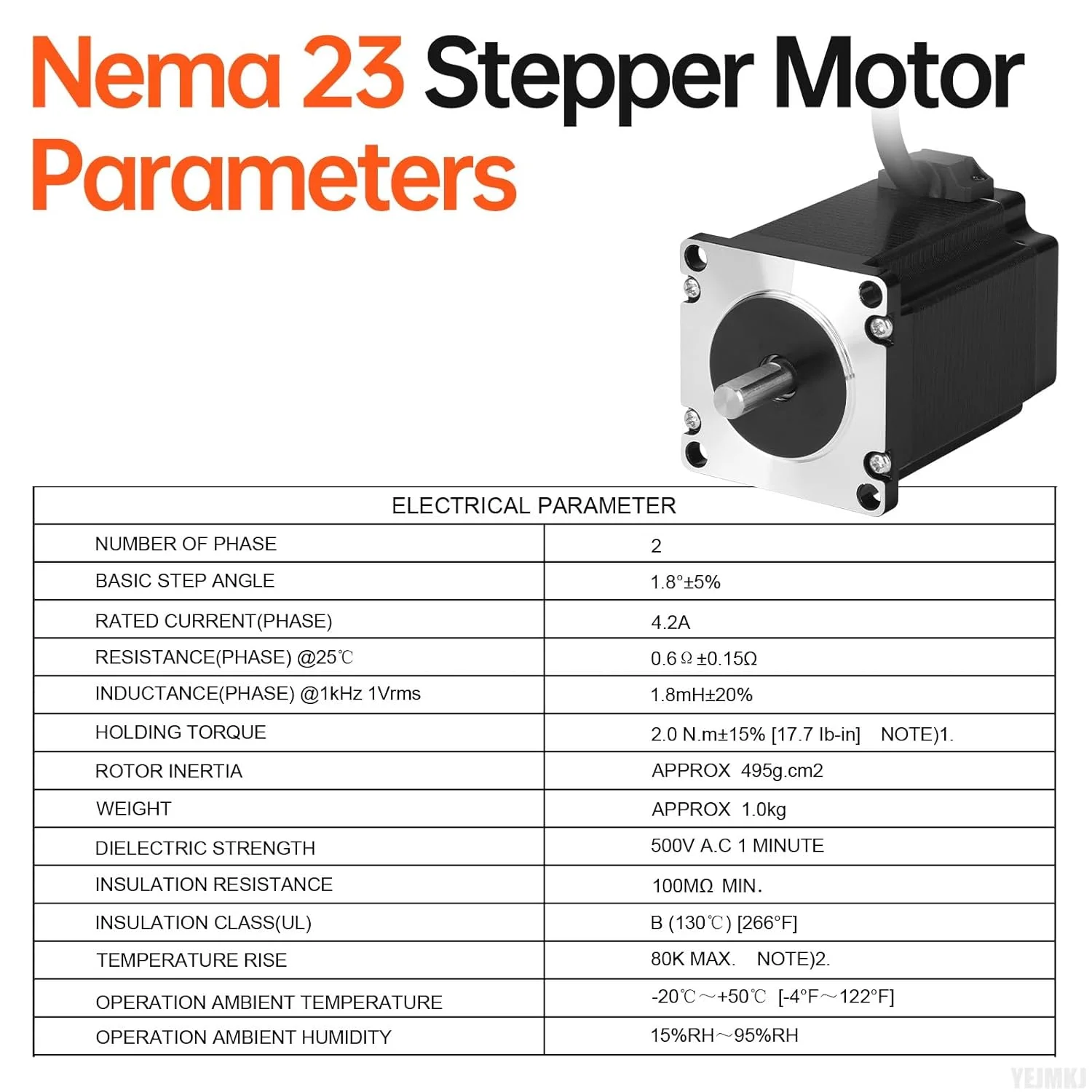 موتور پله‌ای Nema 23، دو فاز، ۱.۸ درجه، ۲ نیوتن‌متر (۲۸۳.۲۲ اونس-اینچ)، گشتاور بالا، دو قطبی، ۷۶ میلی‌متر، ۴.۲ آمپر، ۰.۶ اهم، ۴ سیم، شفت ۲۱ میلی‌متر φ۸ میلی‌متر، کابل موتور پله‌ای ۵۷ به طول ۱ متر برای CNC فرز، تراش، روتر، پرینتر سه بعدی، ربات DIY.