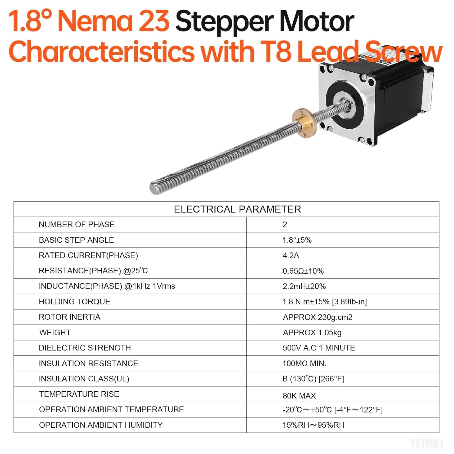 موتور پله‌ای Nema 23 مدل TR8x8 300mm به همراه پیچ سربی T8 با زاویه گام 1.8 درجه، 2 فاز، گشتاور بالا 1.8 نیوتن‌متر، دو قطبی 4.2 آمپر 0.65 اهم 76 میلی‌متر، موتور پله‌ای 57 با کابل اتصال 4 سیمه 1 متری برای پرینتر سه بعدی، ربات DIY و CNC