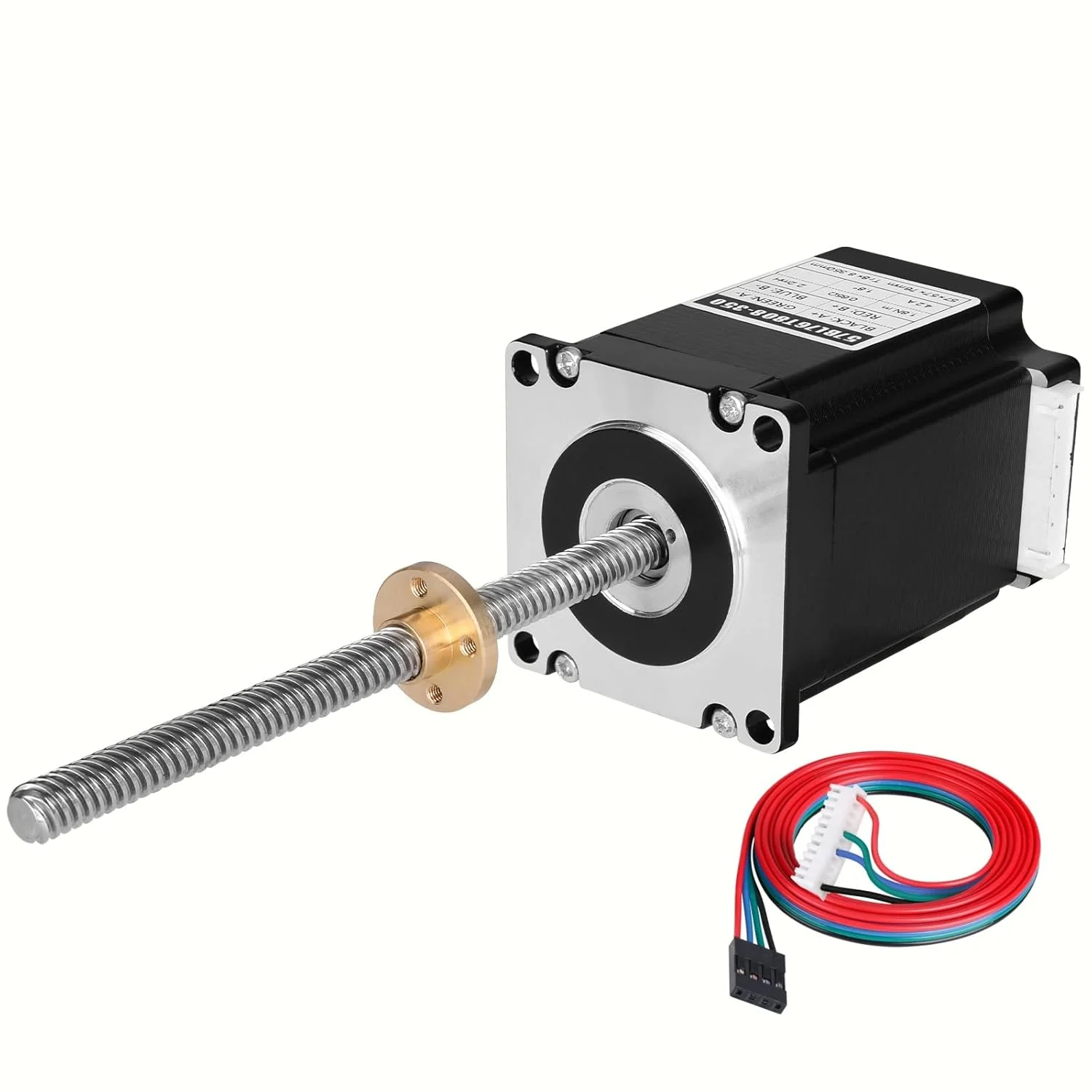 موتور پله‌ای Nema 23 TR8x8 150mm با پیچ سربی T8، دو فاز، 1.8 درجه، گشتاور بالا 1.8Nm (254.9oz·in)، دو قطبی 4.2A 0.65Ω 76mm، موتور پله‌ای 57، کابل اتصال 4 سیمه 1 متری برای پرینتر سه بعدی، ربات DIY، CNC