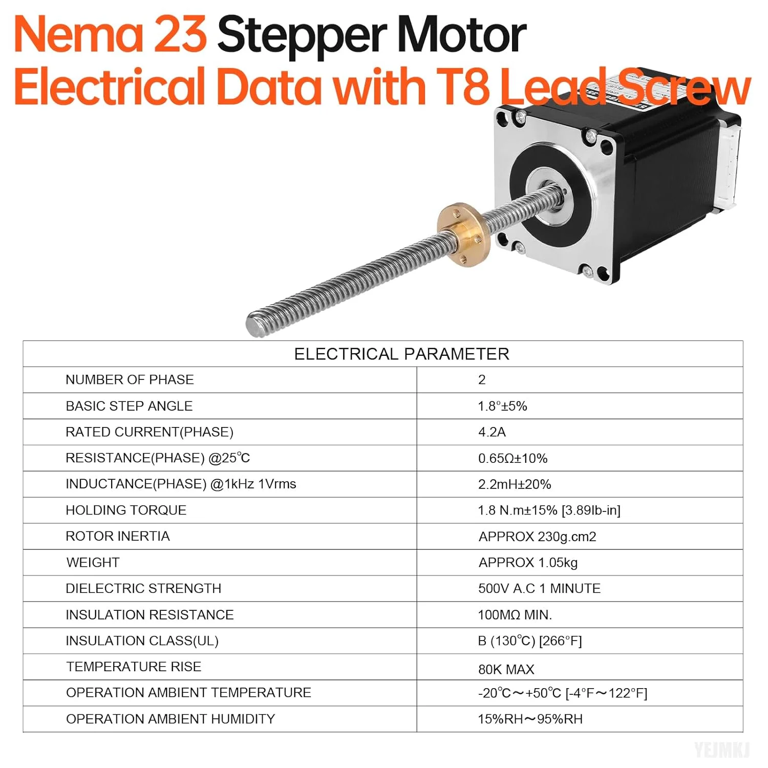 موتور پله‌ای Nema 23 TR8x8 200mm با پیچ سربی T8، 1.8 درجه، 2 فاز، گشتاور بالا 1.8 نیوتن‌متر (254.9 اونس·اینچ)، 4.2 آمپر، 0.65 اهم، دوقطبی 76mm، موتور 57 مرحله‌ای، کابل اتصال 4 سیمه 1 متری برای پرینتر سه بعدی، ربات DIY، CNC