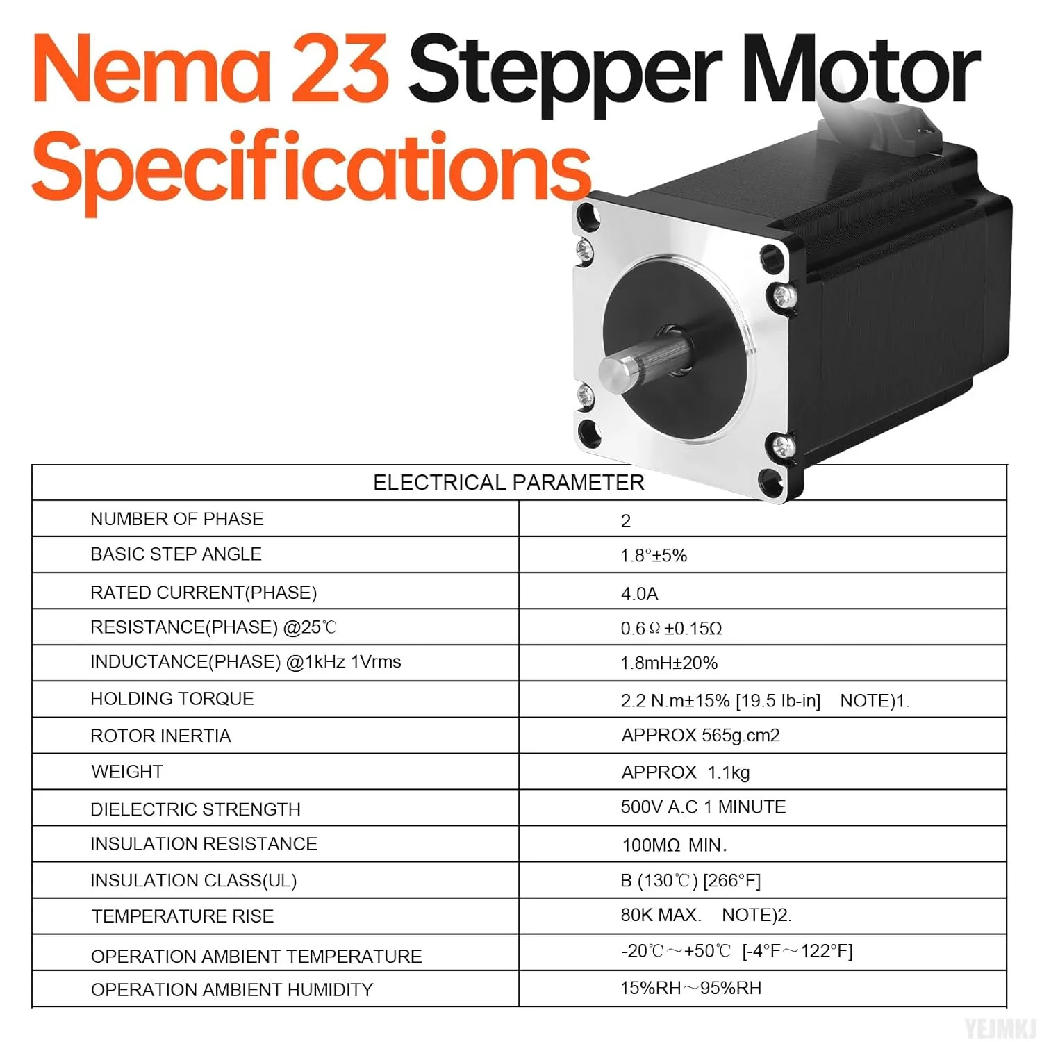 موتور پله ای Nema 23، 2 فاز، 1.8 درجه، 2.2 نیوتن متر (311.55 اونس در اینچ)، گشتاور بالا، دو قطبی 82 میلی متر، 4.0 آمپر، 0.6 اهم، 4 سیم، شفت 21 میلی متر φ8 میلی متر، کابل موتور پله ای 57 به طول 1 متر برای دستگاه CNC، تراش، پرینتر سه بعدی، ربات DIY.