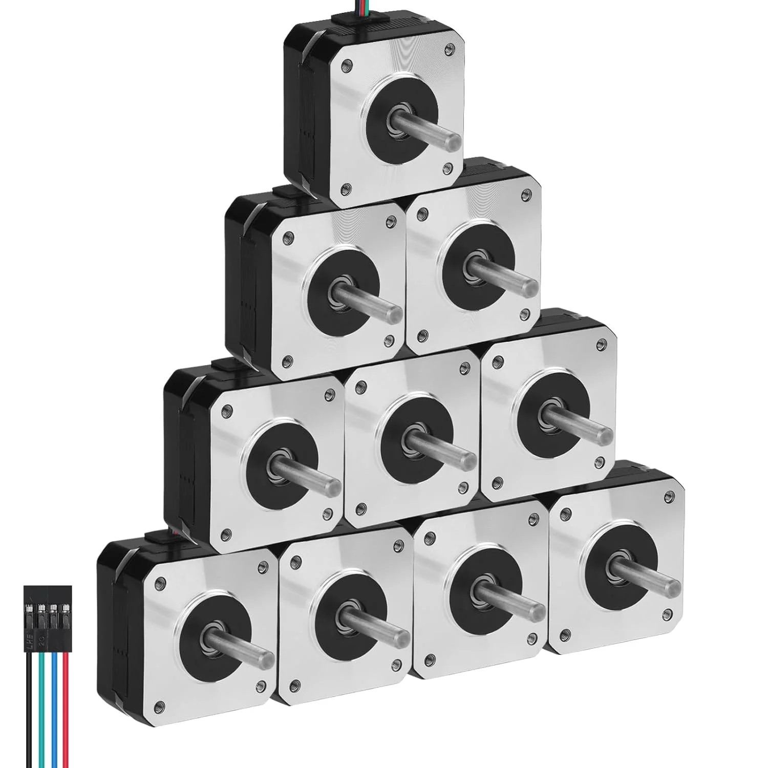 بسته 10 عددی موتور پله ای Nema 17، دو فاز، 1.8 درجه، 0.16 نیوتن متر (22.66 اونس در اینچ)، گشتاور بالا، دو قطبی 23 میلی متر، 4.2 اهم، 0.8 آمپر، 4 سیم، شفت 24 میلی متر φ5 میلی متر، کابل موتور پله ای 42، 1 متری برای پرینتر سه بعدی، ربات DIY، دستگاه CNC