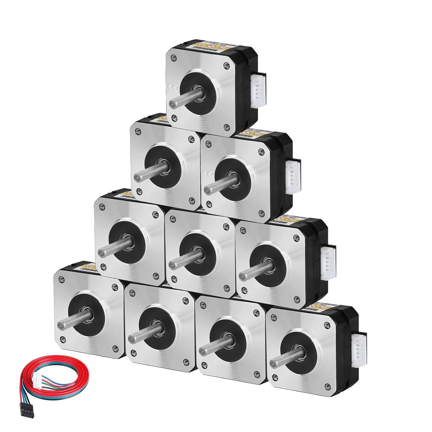 بسته 10 عددی موتور پله‌ای Nema 17، 2 فاز، 1.8 درجه، 0.16 نیوتن‌متر، گشتاور بالا، دوقطبی، 23 میلی‌متر، 3.7 اهم، 0.8 آمپر، 4 سیم، شفت 24 میلی‌متر، φ5 میلی‌متر، کابل 1 متری موتور پله‌ای 42 برای پرینتر سه بعدی، ربات DIY و دستگاه CNC