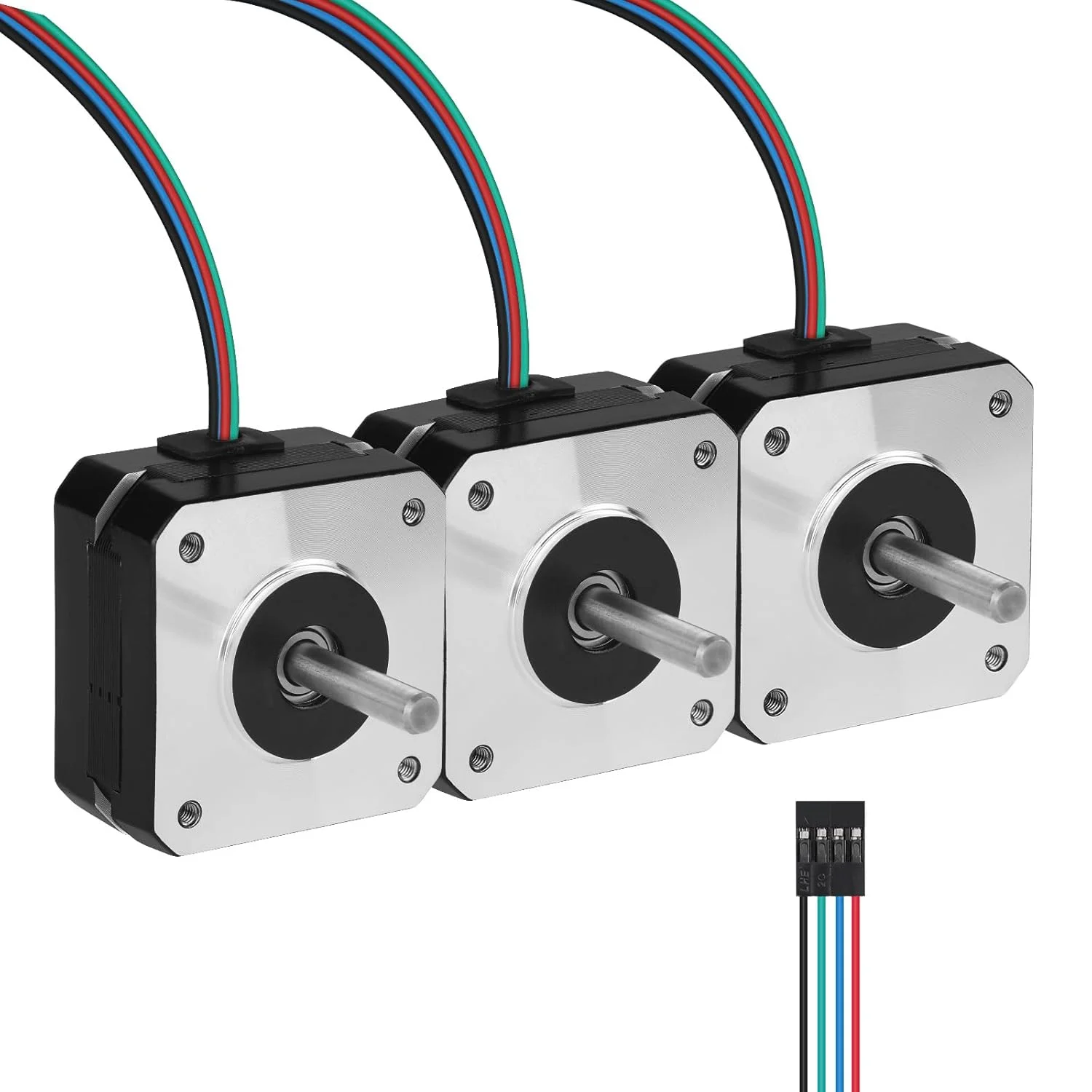 موتور پله ای Nema 17، 3 عددی، 2 فاز، 1.8 درجه، 0.16 نیوتن متر (22.66 اونس·اینچ)، گشتاور بالا، دو قطبی، 23 میلی متر، 0.8 آمپر، 4.2 اهم، 4 سیم، شفت 24 میلی متر φ5 میلی متر، کابل موتور پله ای 42، 1 متری، برای پرینتر سه بعدی، ربات DIY، دستگاه CNC