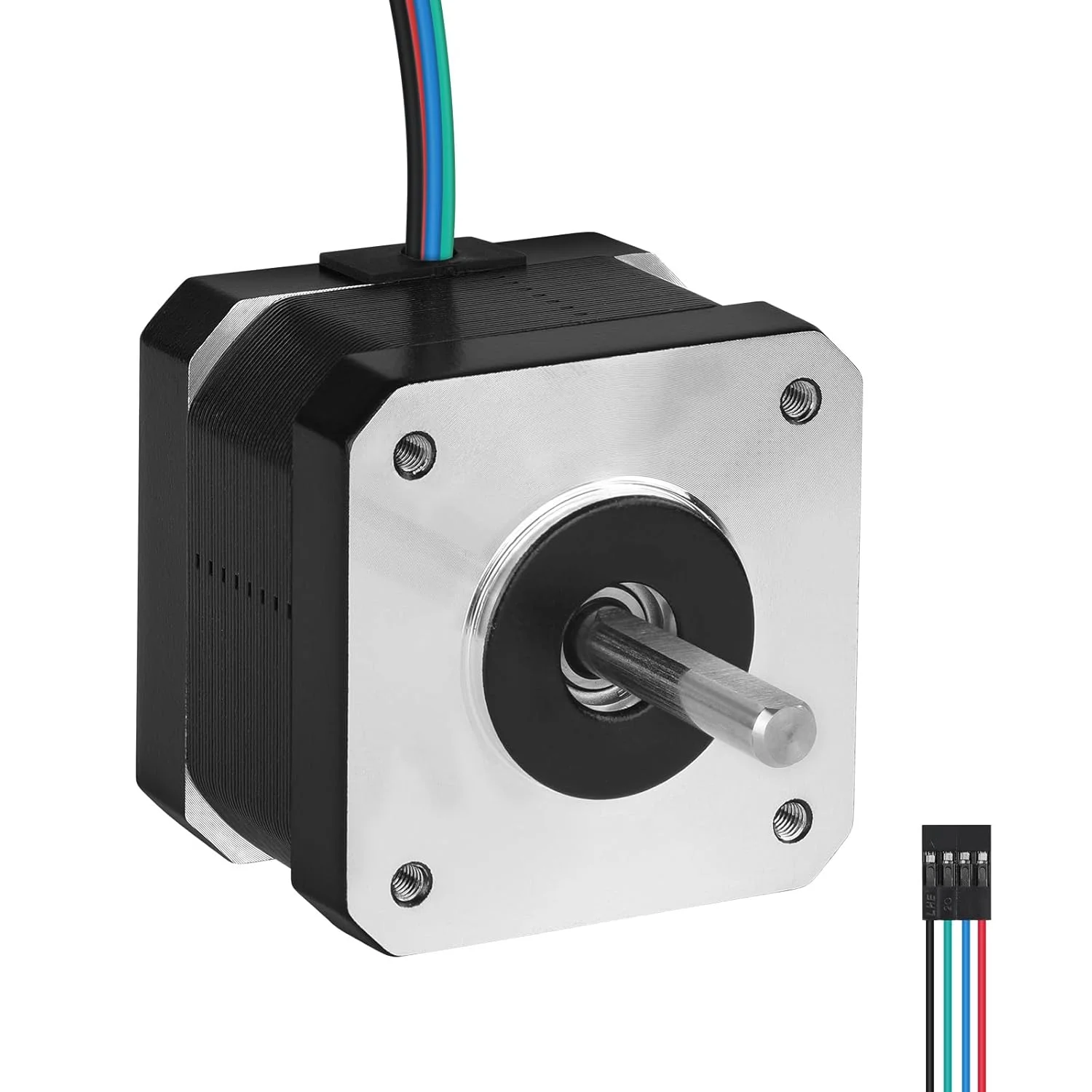موتور پله ای 0.9 درجه Nema 17، 2 فاز، گشتاور بالا 0.16 نیوتن متر، دو قطبی 2.2Ω، 1.2 آمپر، بدنه 33 میلی متری، 4 سیم، شفت 17 میلی متری φ5 میلی متری، موتور پله ای 42 به همراه کابل 1 متری برای پرینتر سه بعدی، ربات DIY، دستگاه CNC