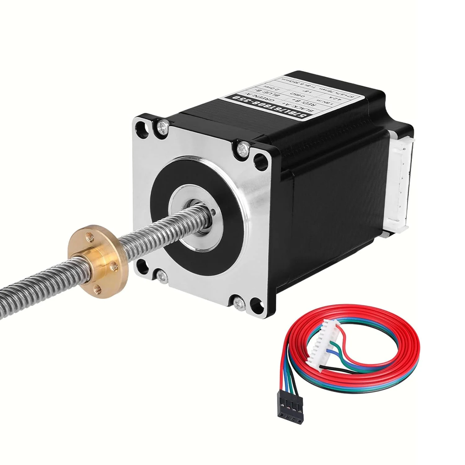 موتور پله‌ای Nema 23 TR8x8 350mm با پیچ T8، دو فاز، 1.8 درجه، گشتاور بالا 1.8Nm (254.9oz·in)، 4.2A، 0.65Ω، دوقطبی 76mm، موتور پله‌ای 57، کابل اتصال 4 سیمه 1 متری برای پرینتر سه بعدی، ربات DIY، CNC