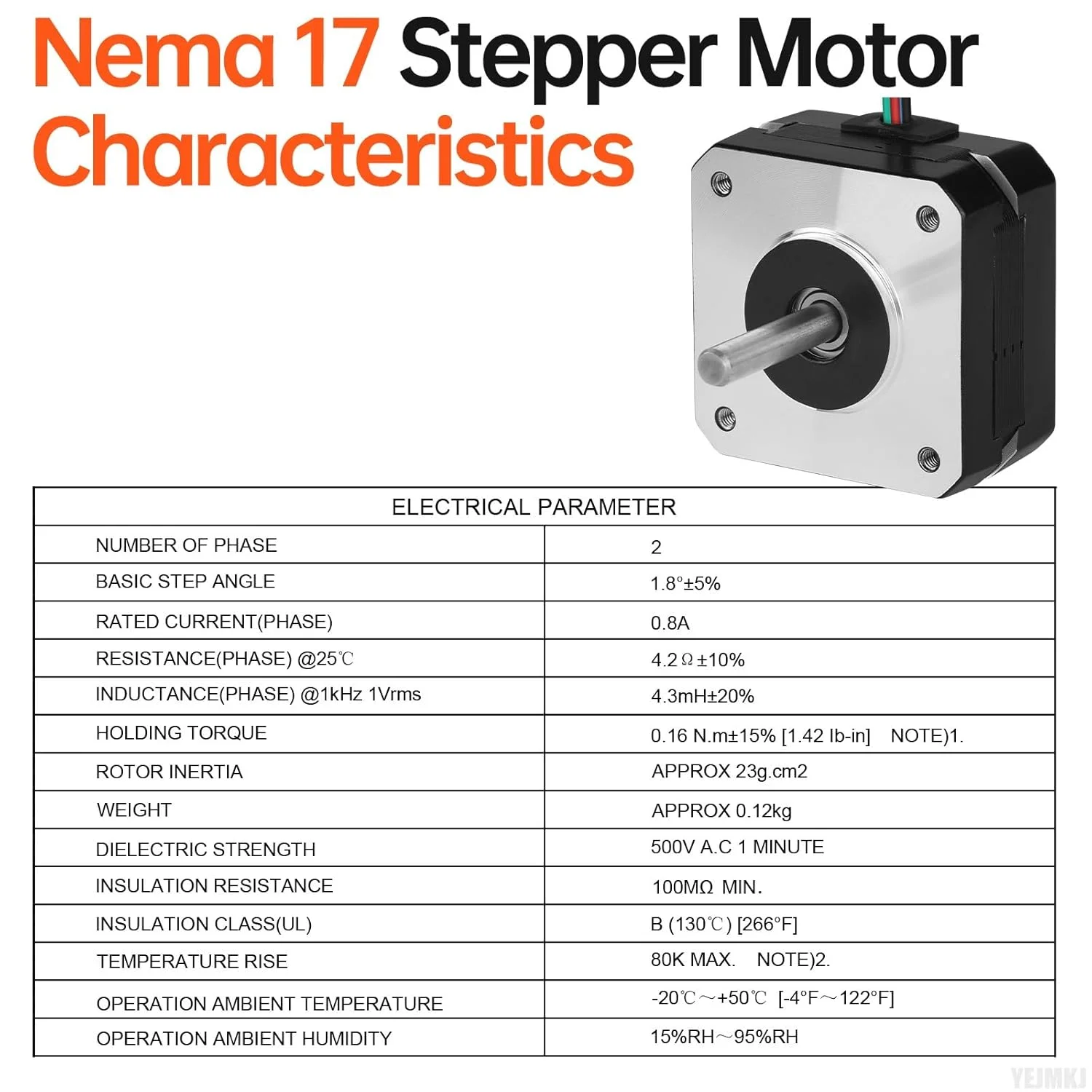 بسته 10 عددی موتور پله ای Nema 17، دو فاز، 1.8 درجه، 0.16 نیوتن متر (22.66 اونس در اینچ)، گشتاور بالا، دو قطبی 23 میلی متر، 4.2 اهم، 0.8 آمپر، 4 سیم، شفت 24 میلی متر φ5 میلی متر، کابل موتور پله ای 42، 1 متری برای پرینتر سه بعدی، ربات DIY، دستگاه CNC